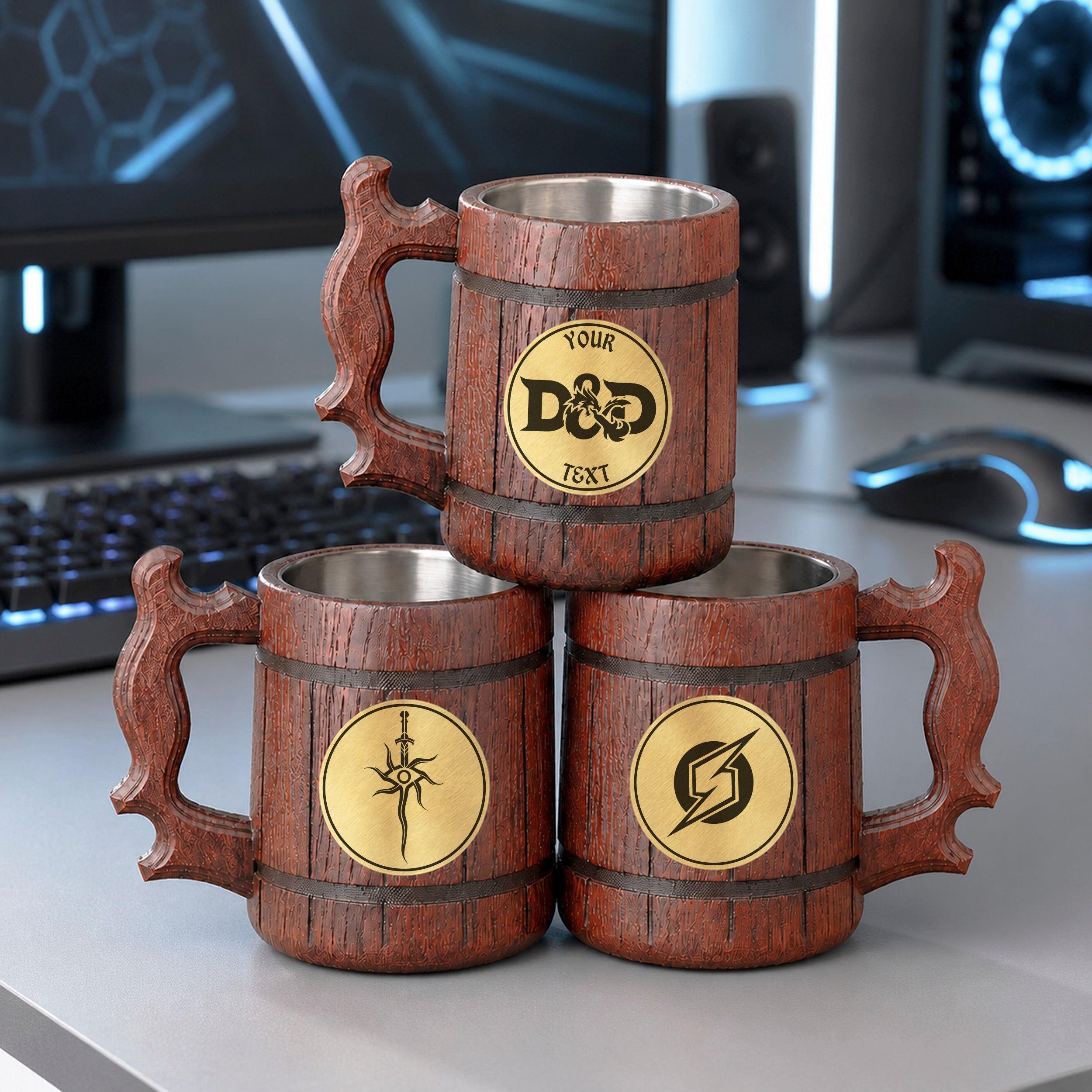Prancing Pony Wooden Beer Mug, Engraved Tankard, Fantasy Tavern Stein, Custom Beer Gift for Gamer