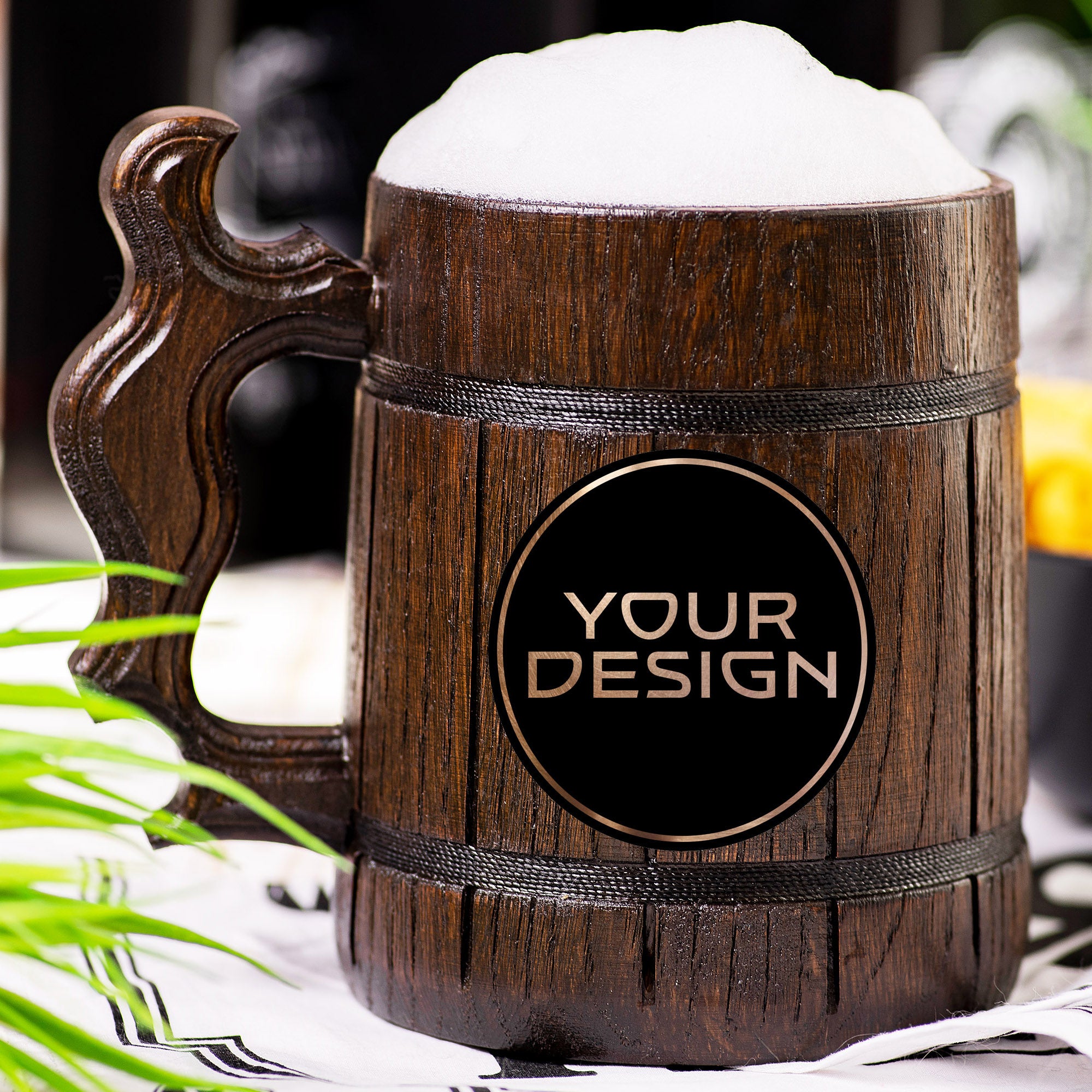 Wooden Beer Mug With Custom Design