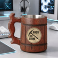 Rock and Stone Wooden Beer Mug, Engraved DRG Tankard, Custom Beer Stein, Gamer Gift for Beer Lover (500 ml)
