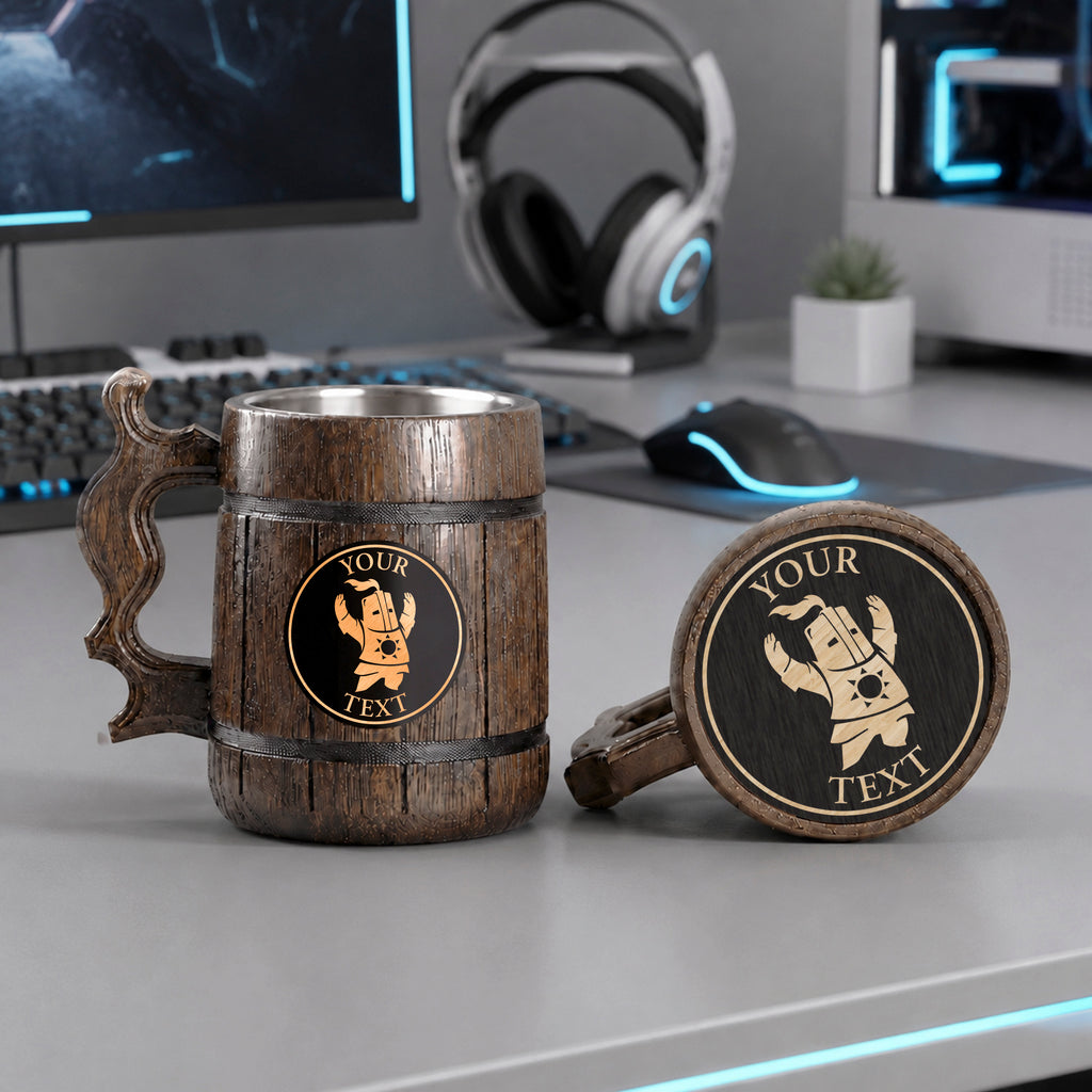 Prancing Pony Wooden Beer Mug, Engraved Tankard, Fantasy Tavern Stein, Custom Beer Gift for Gamer