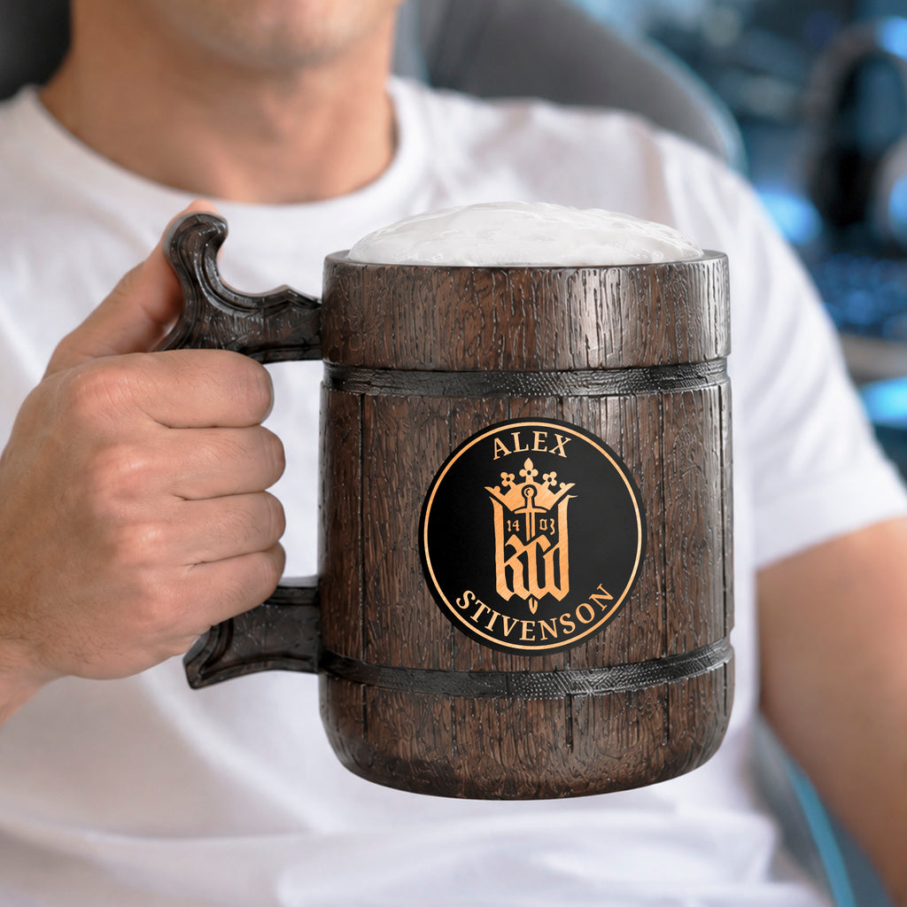Prancing Pony Wooden Beer Mug, Engraved Tankard, Fantasy Tavern Stein, Custom Beer Gift for Gamer