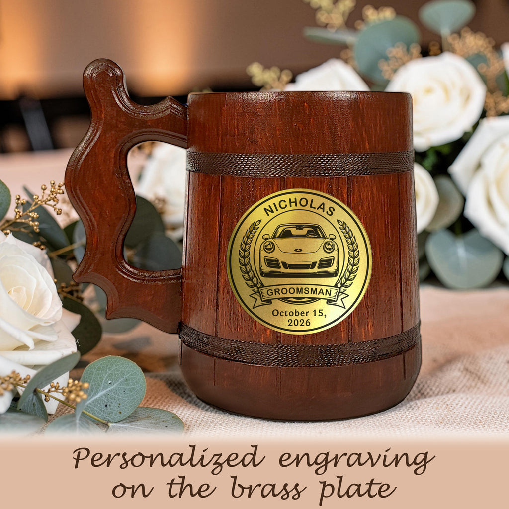 Personalized Red Oak Beer Mug, Groomsmen Gift, Best Man Wedding Stein
