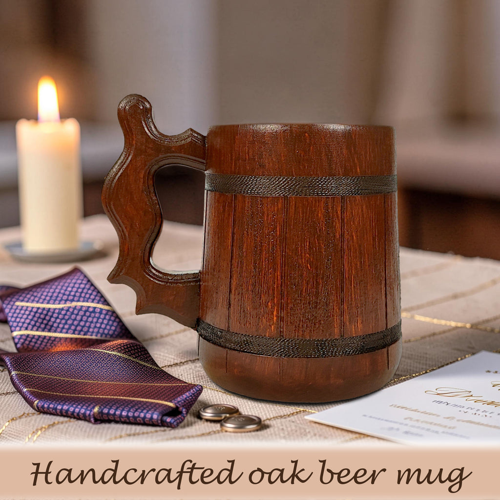 Personalized Red Oak Beer Mug, Groomsmen Gift, Best Man Wedding Stein