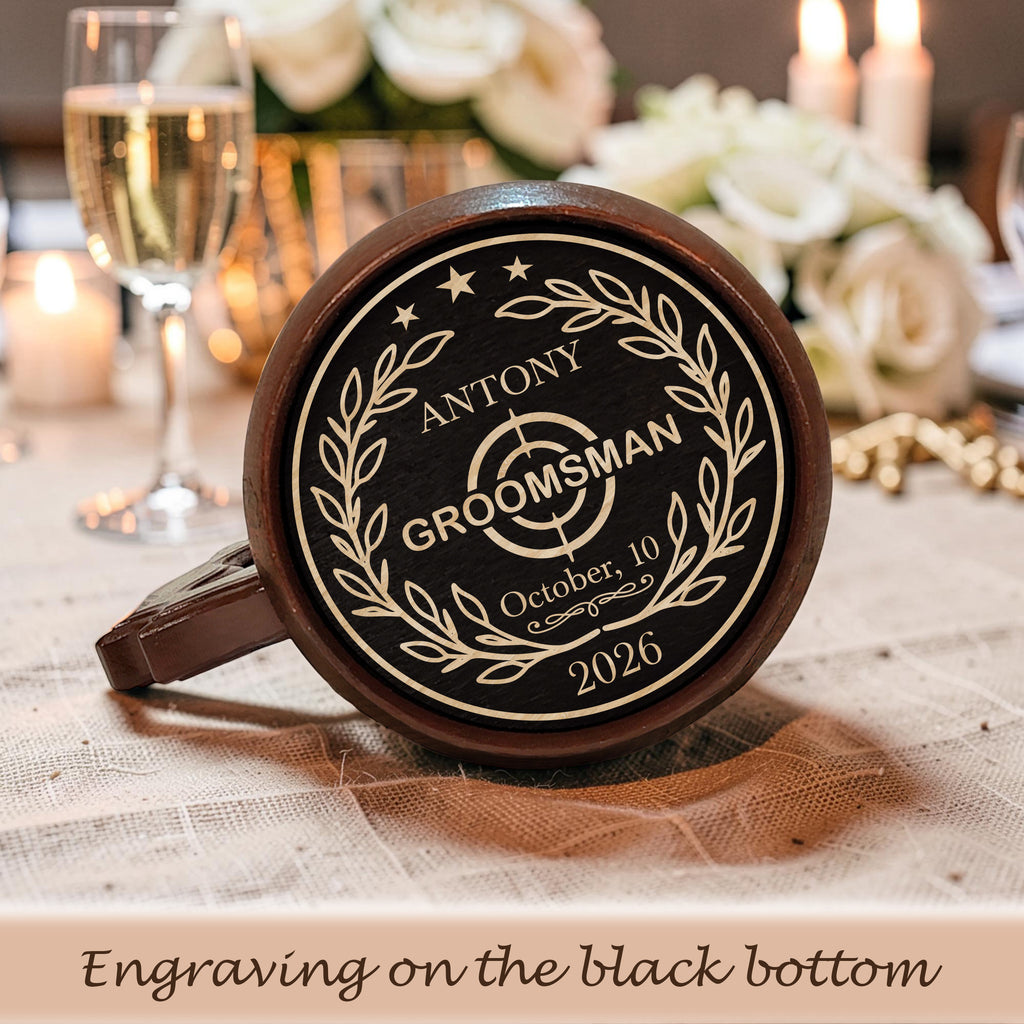 Personalized Red Oak Beer Mug, Groomsmen Gift, Best Man Wedding Stein