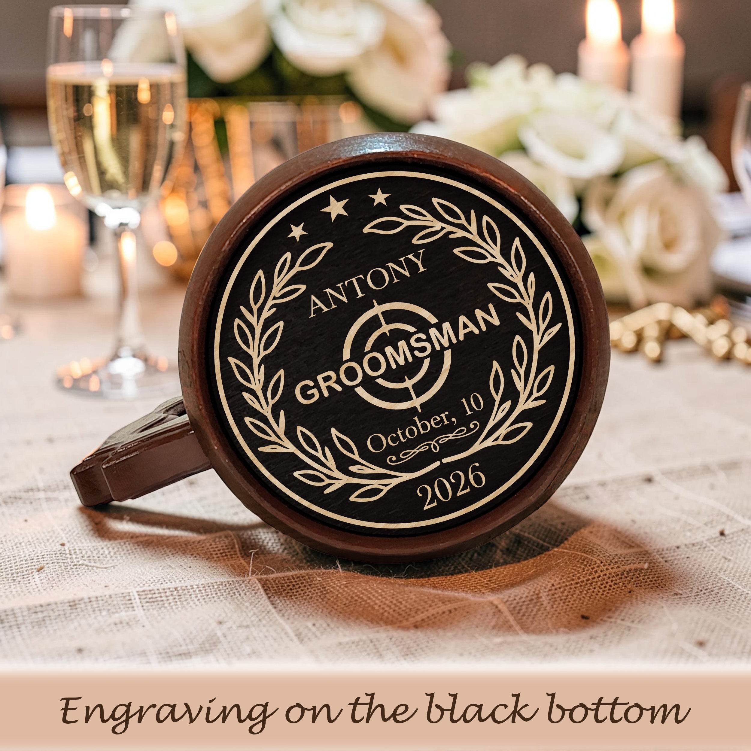 Personalized Red Oak Beer Mug, Groomsmen Gift, Best Man Wedding Stein