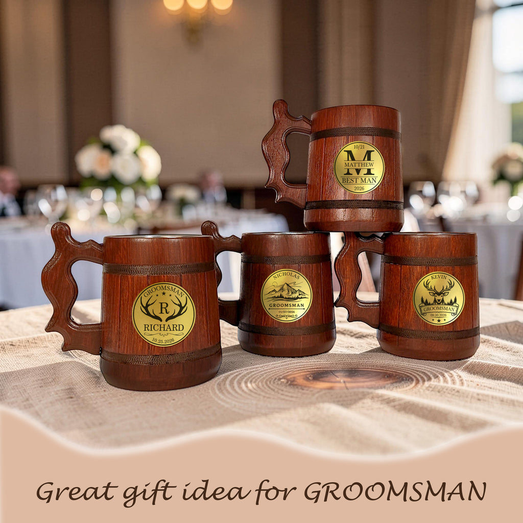 Personalized Red Oak Beer Mug, Groomsmen Gift, Best Man Wedding Stein