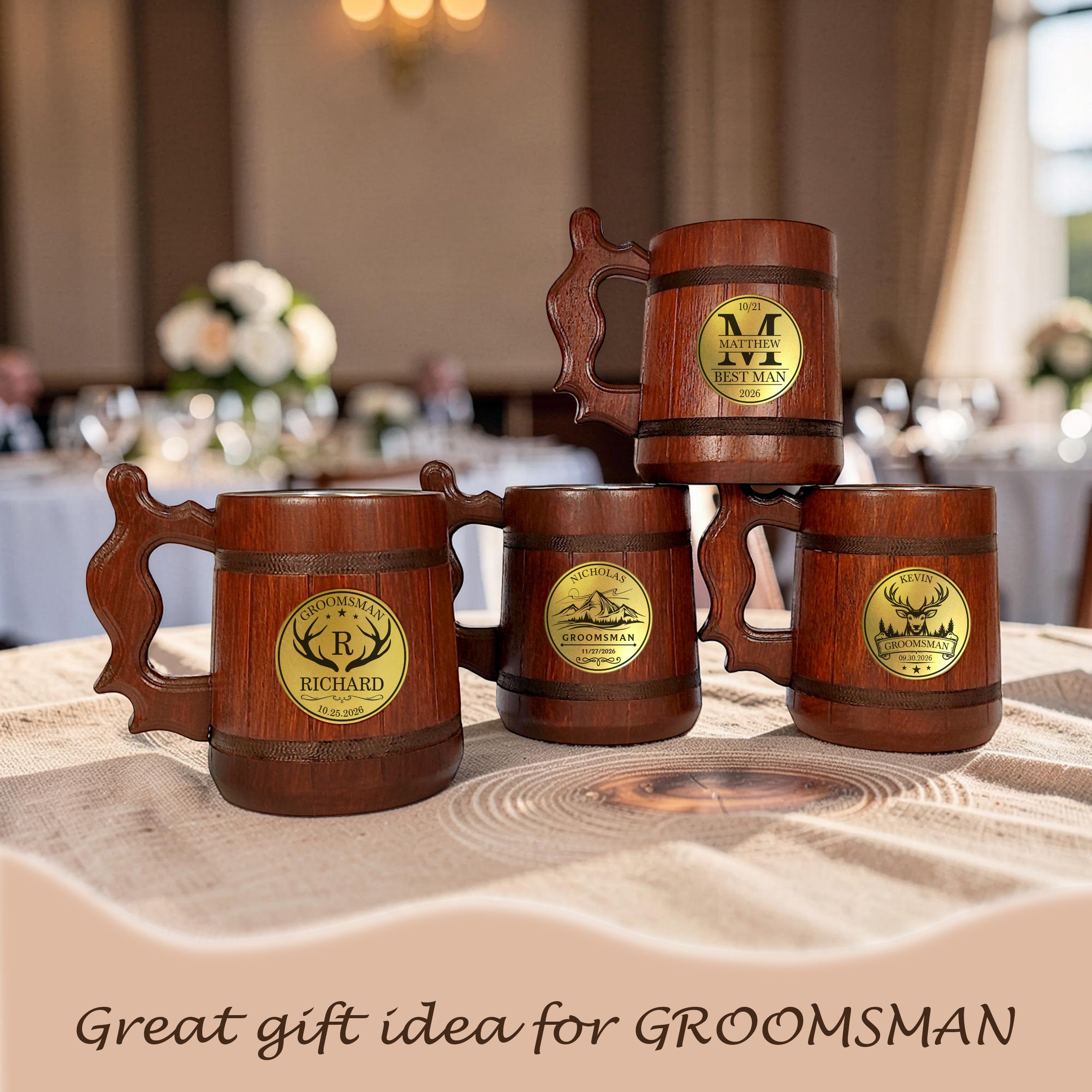 Personalized Red Oak Beer Mug, Groomsmen Gift, Best Man Wedding Stein