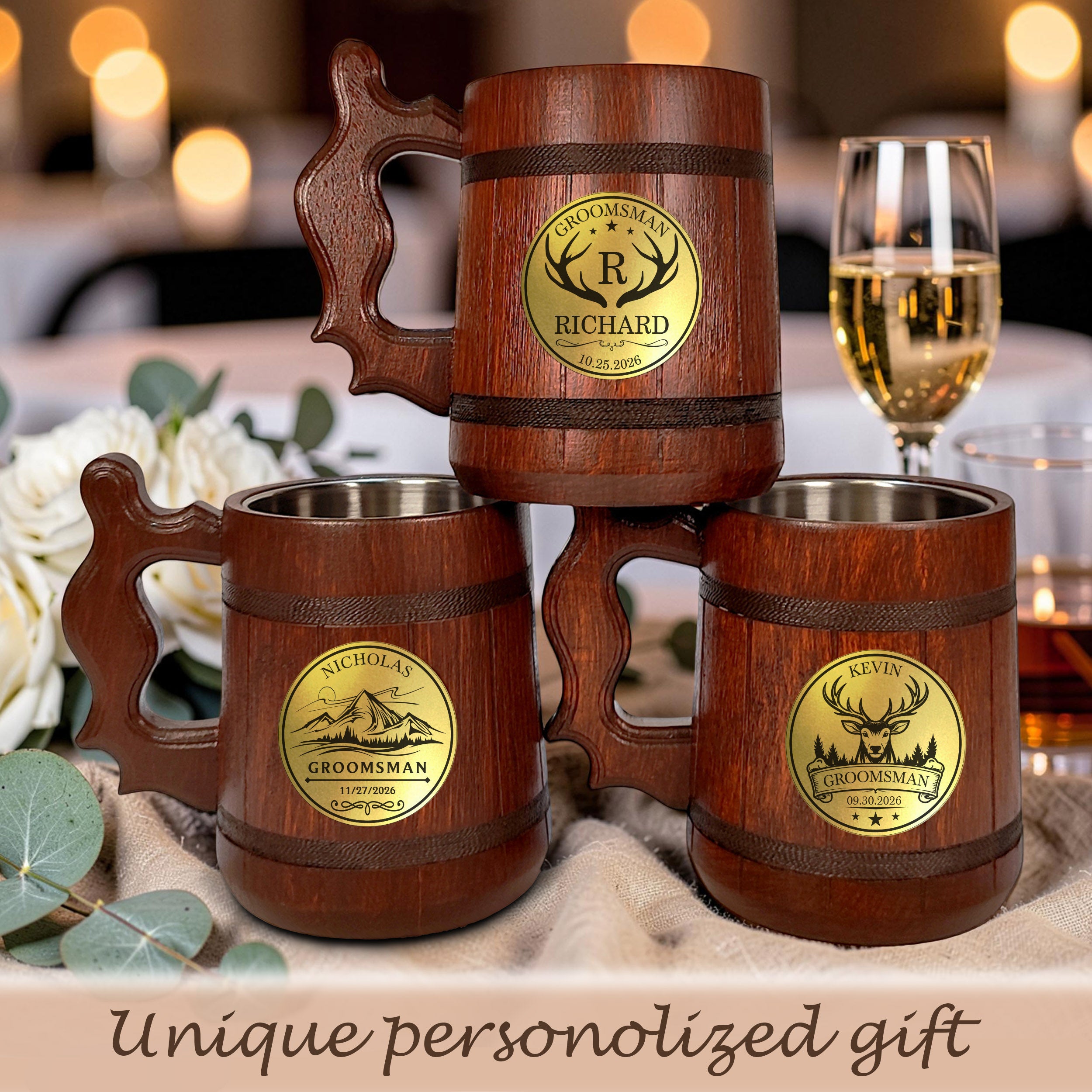 Personalized Red Oak Beer Mug, Groomsmen Gift, Best Man Wedding Stein