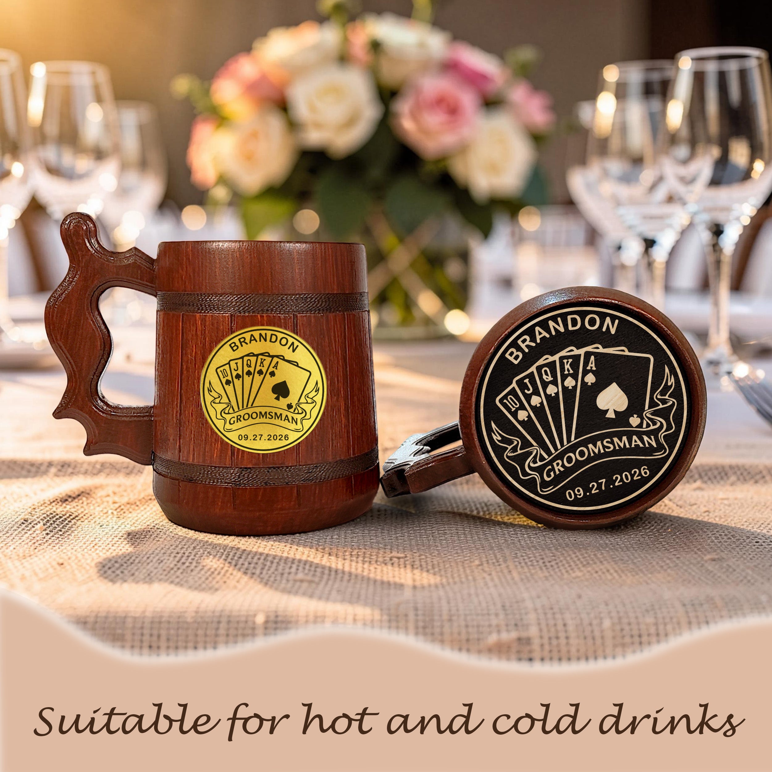 Personalized Red Oak Beer Mug, Groomsmen Gift, Best Man Wedding Stein