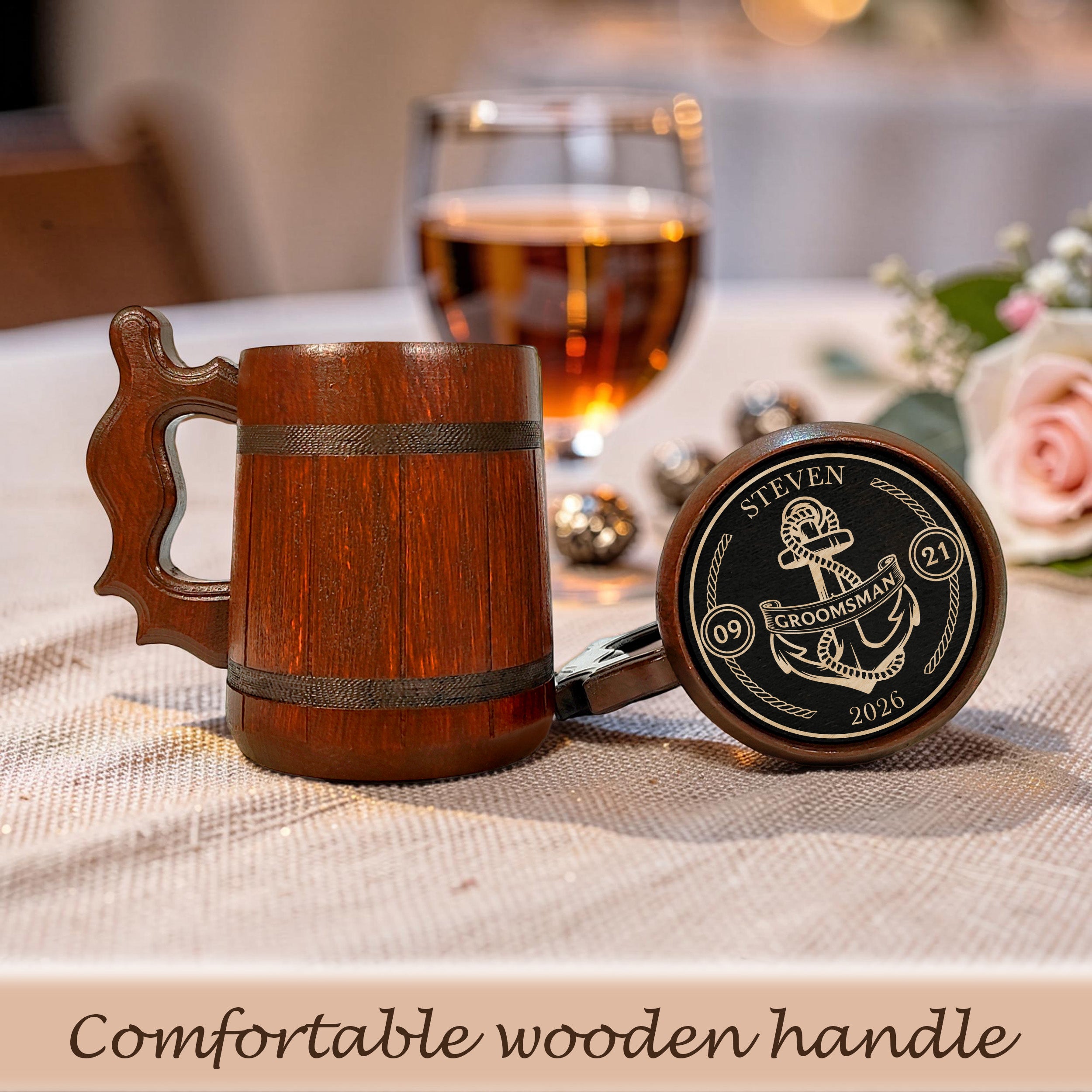 Personalized Red Oak Beer Mug, Groomsmen Gift, Best Man Wedding Stein
