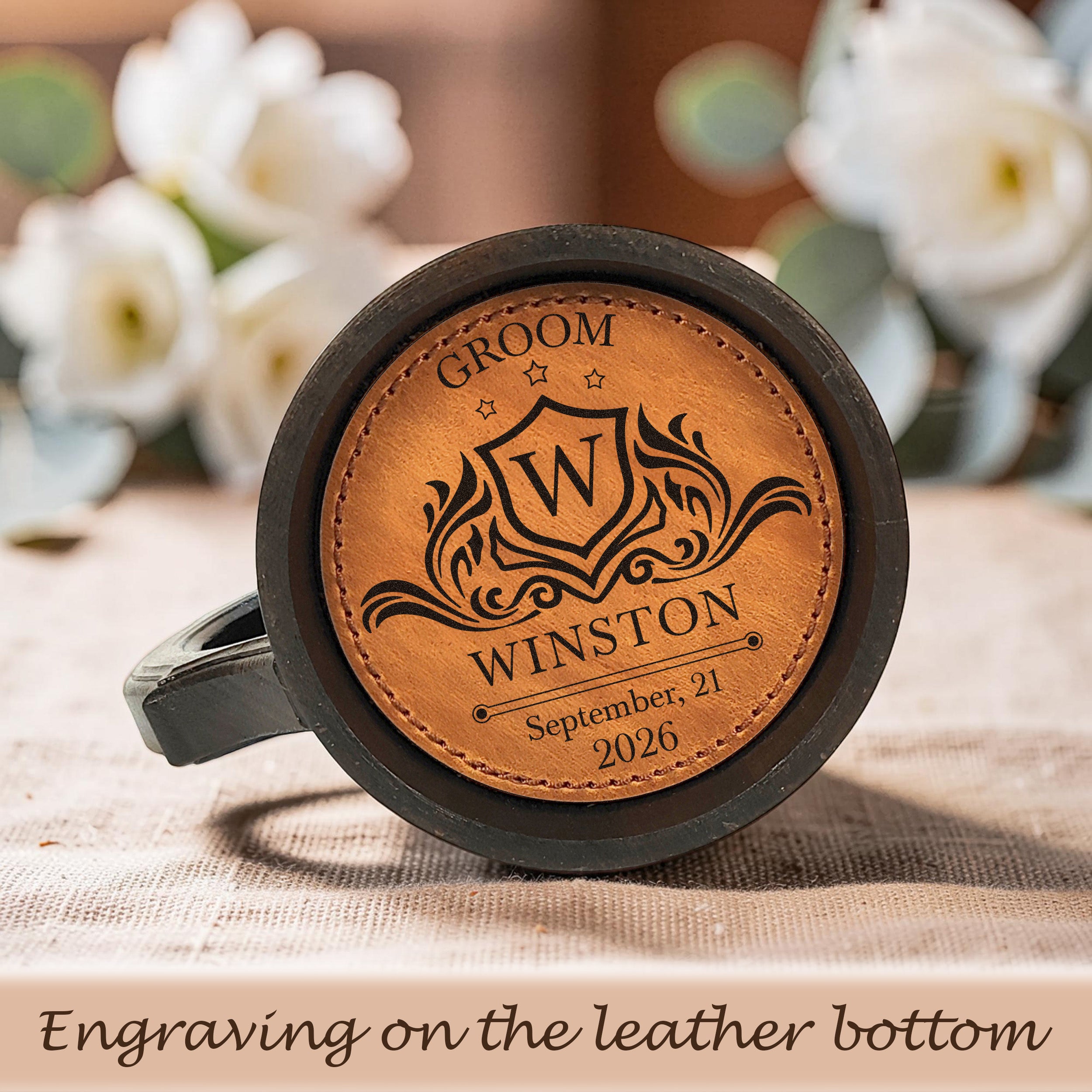 Handmade Oak Beer Mug with Lid, Custom Name Engraving, Best Man & Groom Gift
