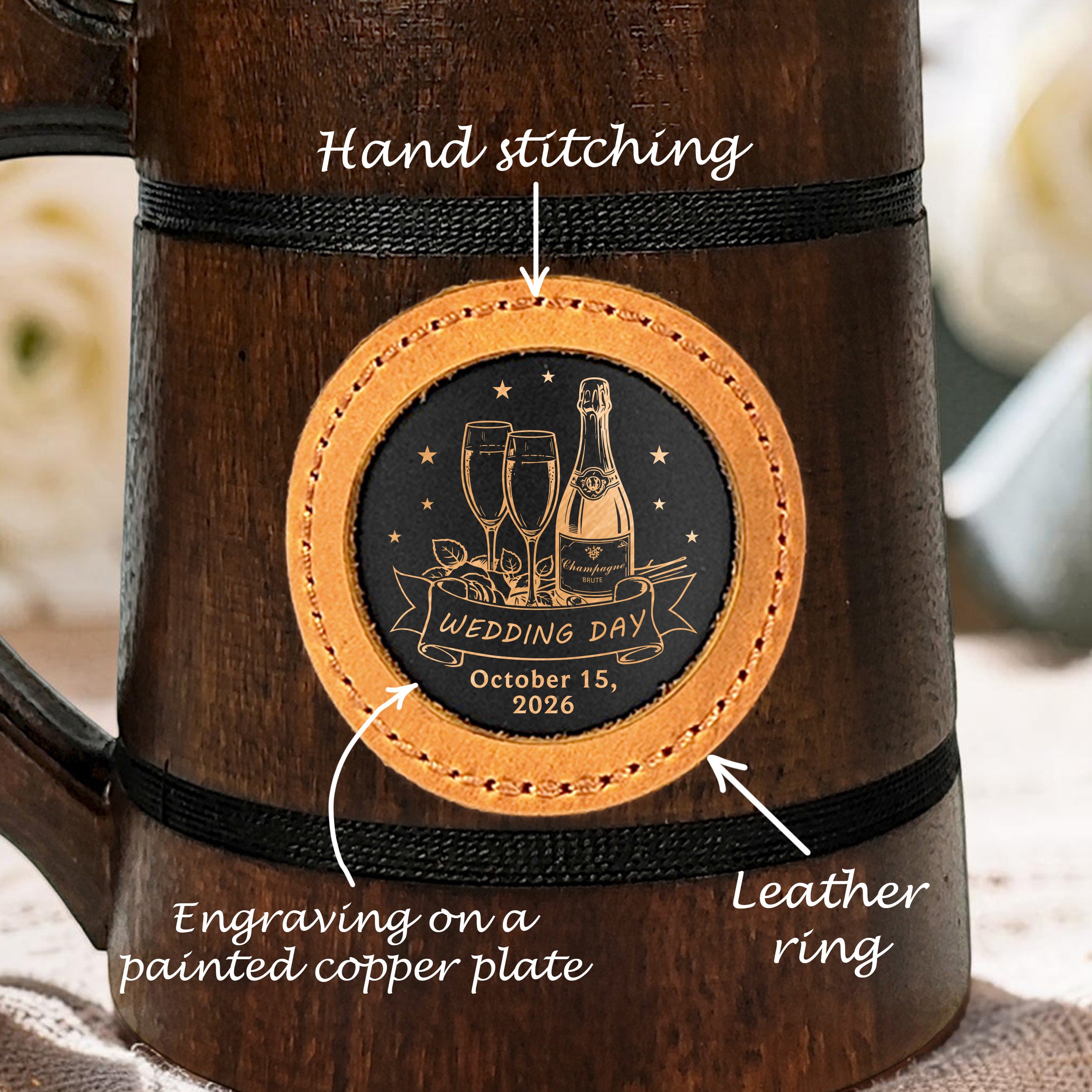 Handmade Oak Beer Mug with Lid, Custom Name Engraving, Best Man & Groom Gift
