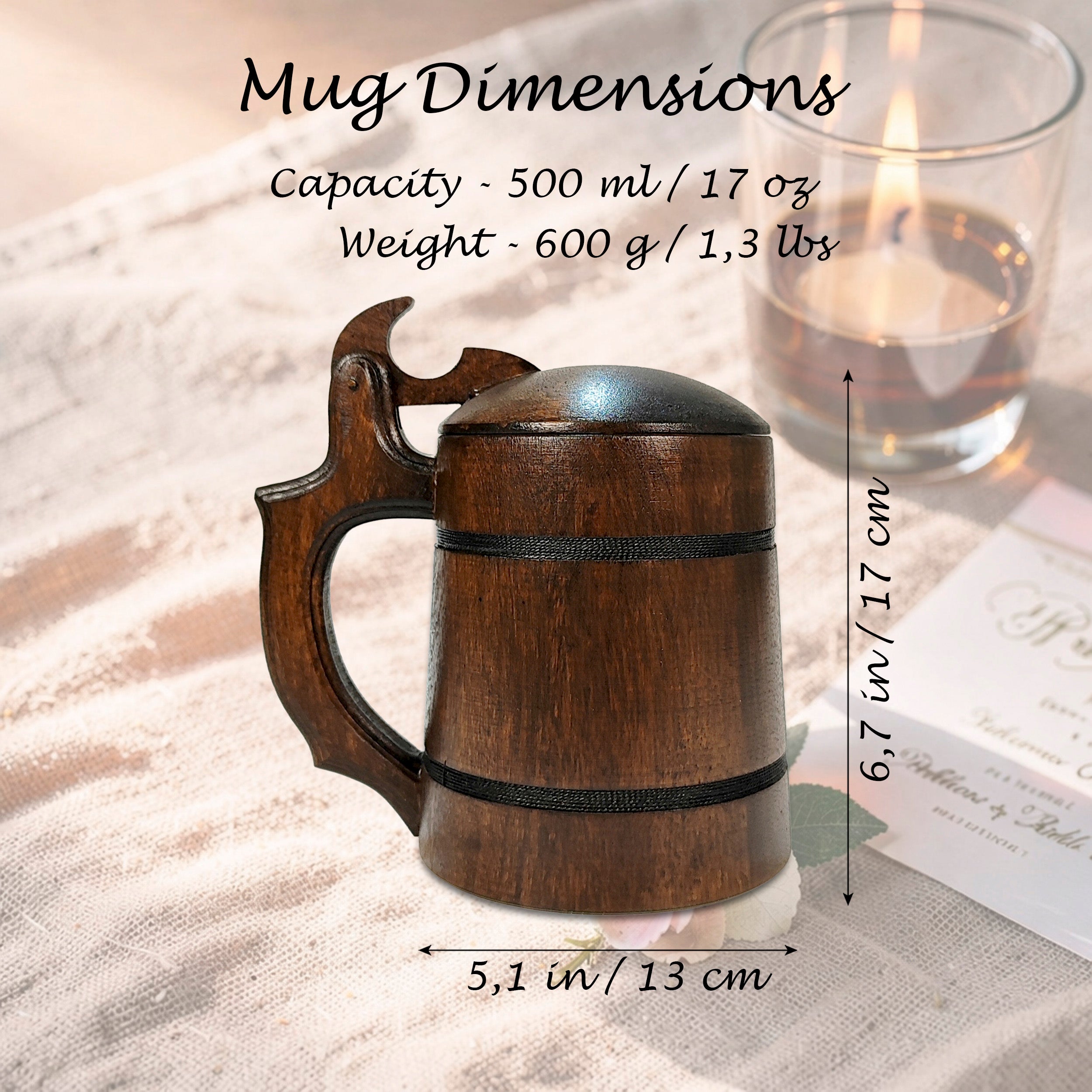 Handmade Oak Beer Mug with Lid, Custom Name Engraving, Best Man & Groom Gift