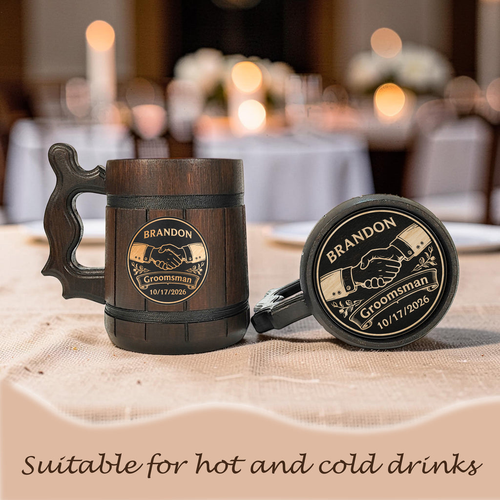 Custom Engraved Wooden Beer Mug, Groomsman Gift, Best Man Present, Bachelor Party