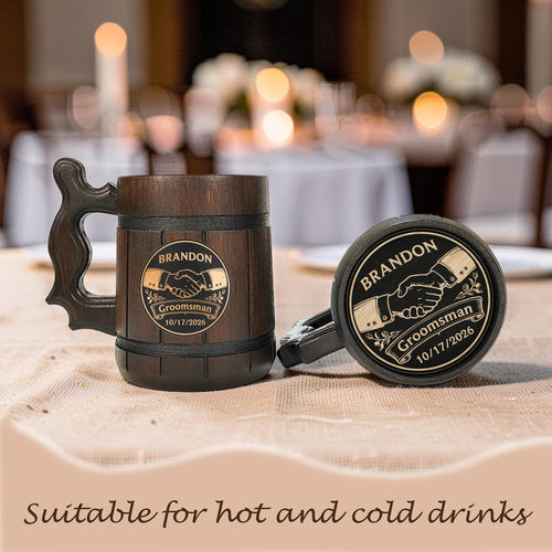 Custom Engraved Wooden Beer Mug, Groomsman Gift, Best Man Present, Bachelor Party