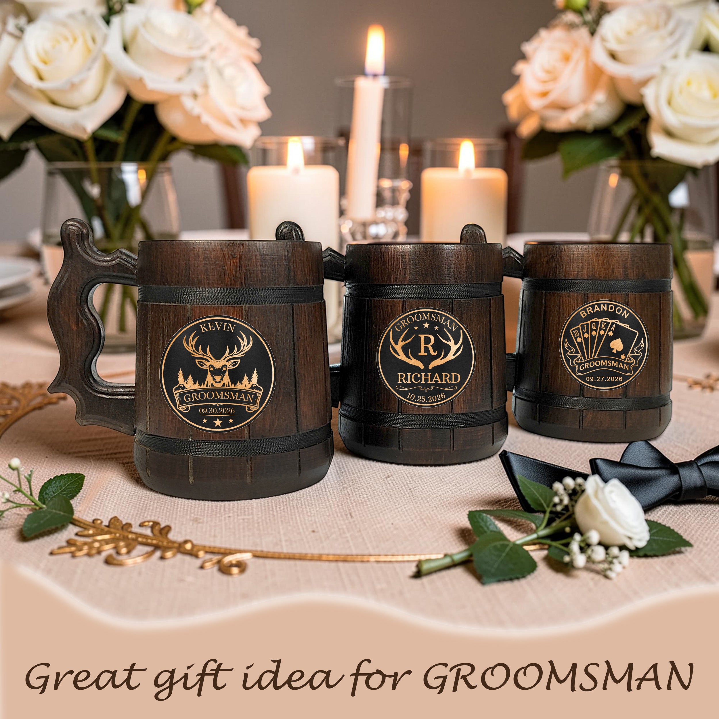 Custom Engraved Wooden Beer Mug, Groomsman Gift, Best Man Present, Bachelor Party