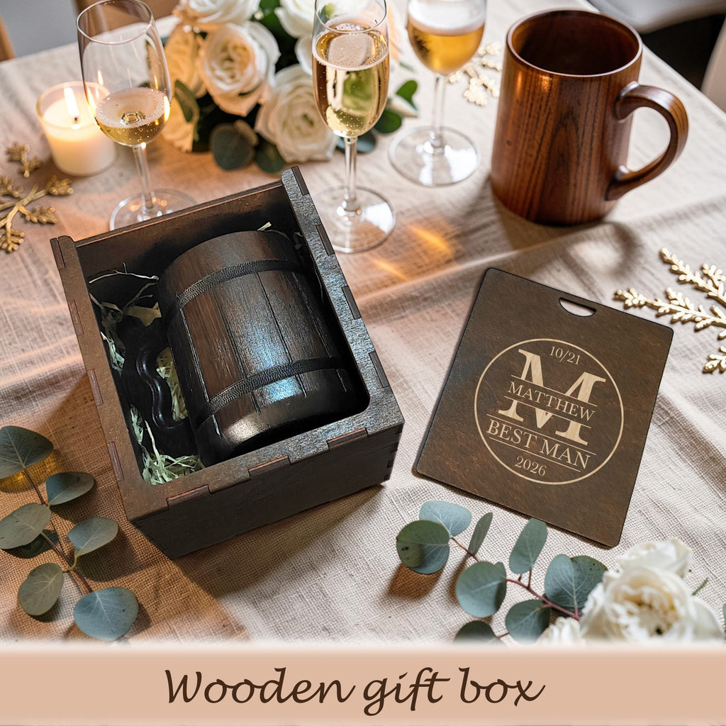 Custom Engraved Wooden Beer Mug, Groomsman Gift, Best Man Present, Bachelor Party