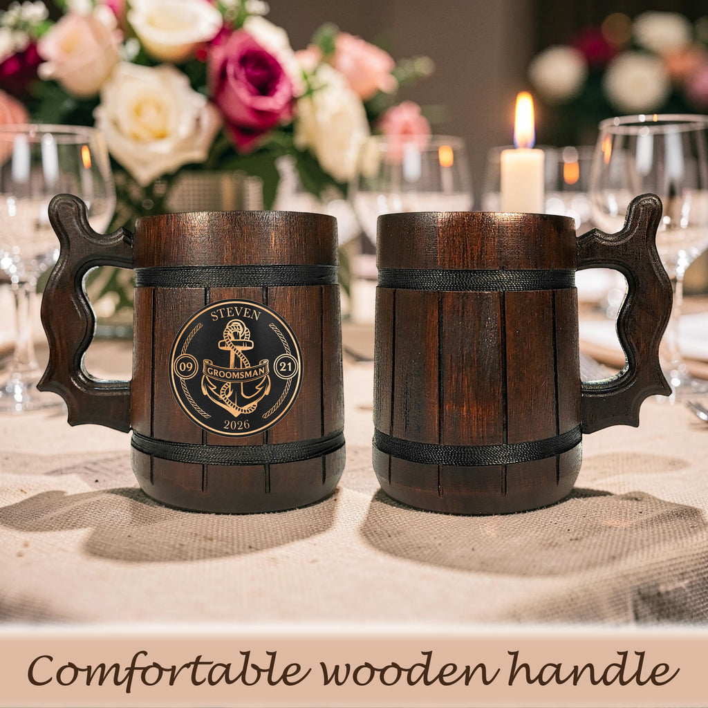 Custom Engraved Wooden Beer Mug, Groomsman Gift, Best Man Present, Bachelor Party