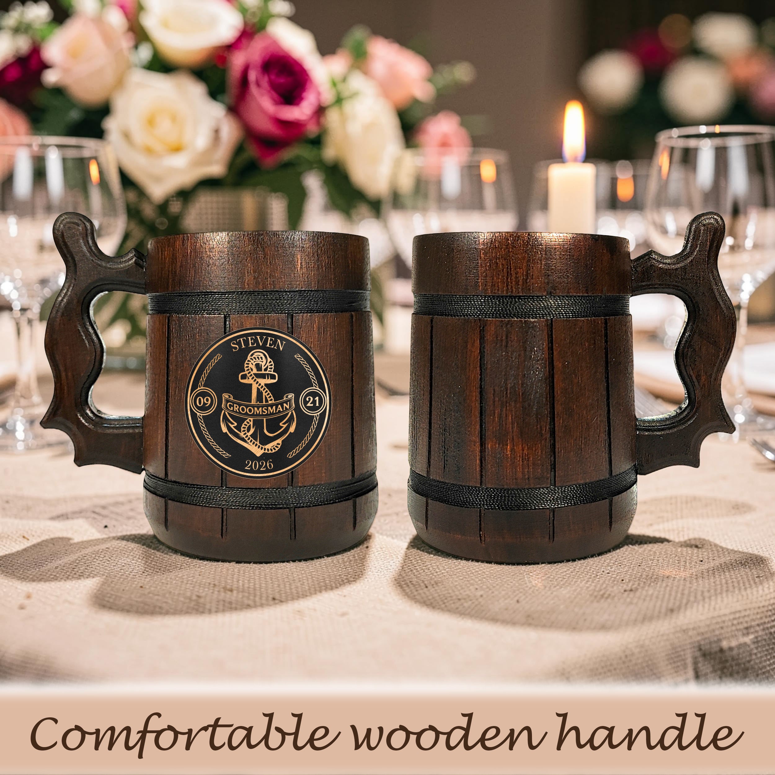 Custom Engraved Wooden Beer Mug, Groomsman Gift, Best Man Present, Bachelor Party
