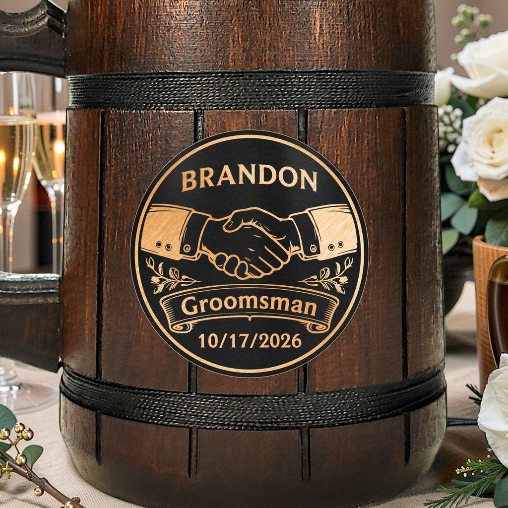 Custom Engraved Wooden Beer Mug, Groomsman Gift, Best Man Present, Bachelor Party