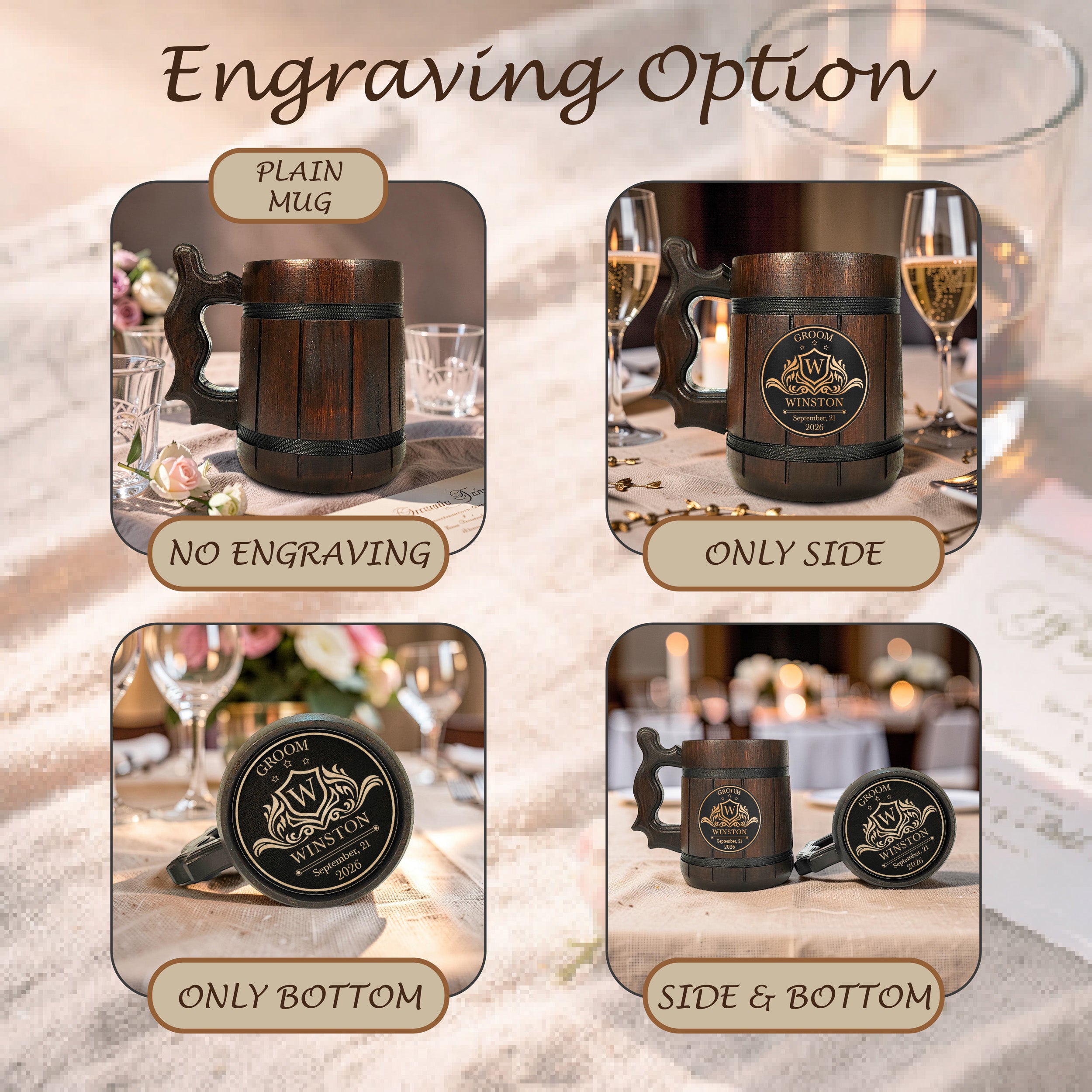 Custom Engraved Wooden Beer Mug, Groomsman Gift, Best Man Present, Bachelor Party