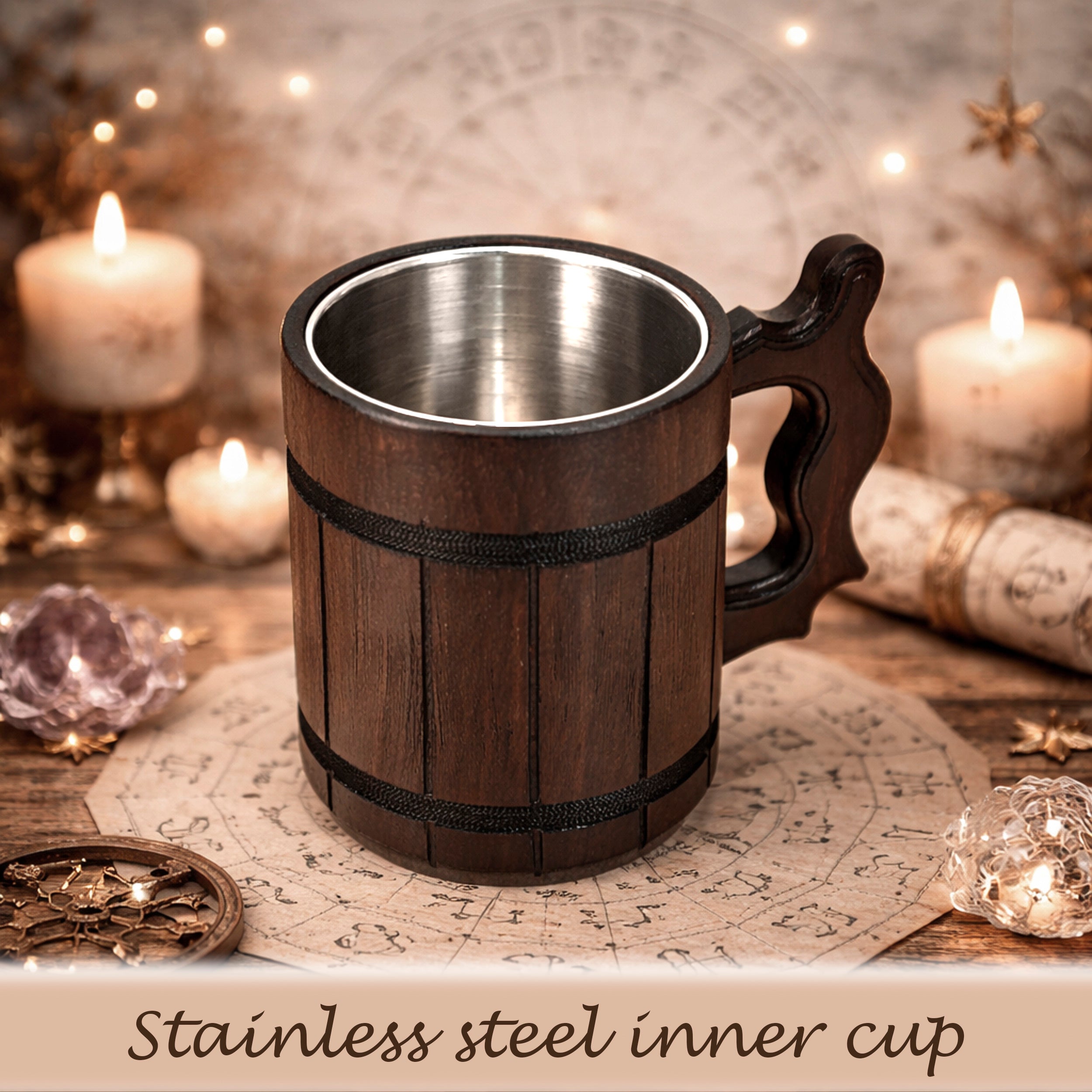 Personalized Zodiac Beer Mug, Handmade Oak Tankard with Steel Insert, 17oz Gift