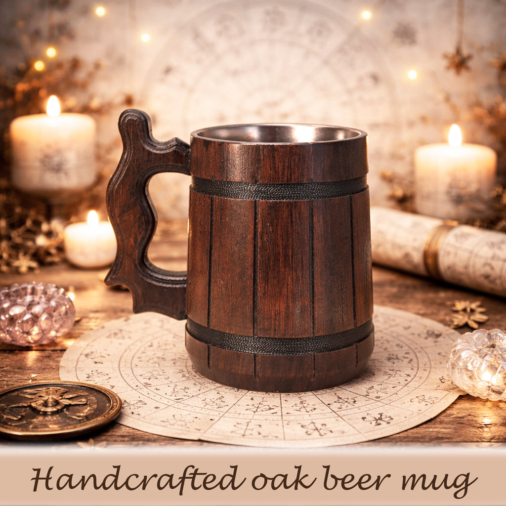Personalized Zodiac Beer Mug, Handmade Oak Tankard with Steel Insert, 17oz Gift