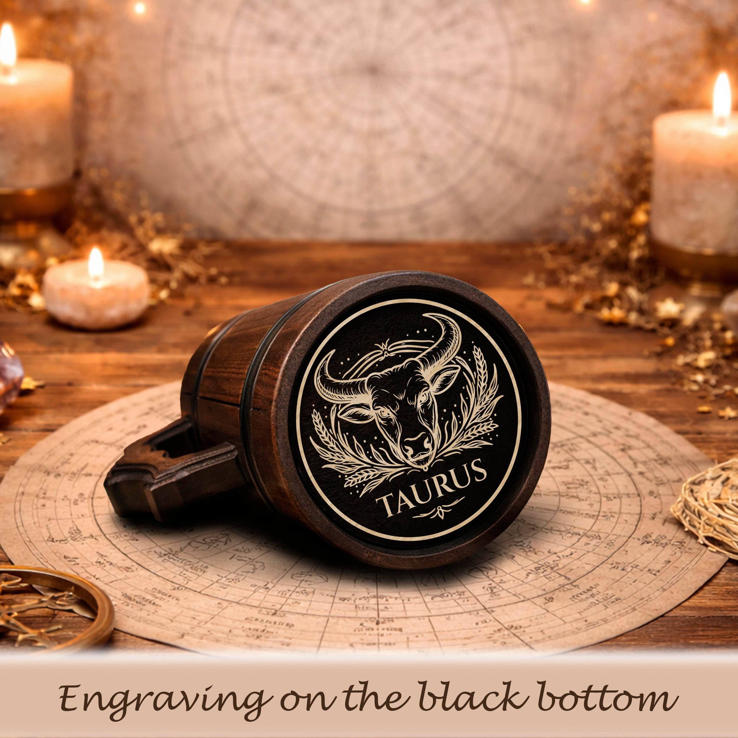 Personalized Zodiac Beer Mug, Handmade Oak Tankard with Steel Insert, 17oz Gift