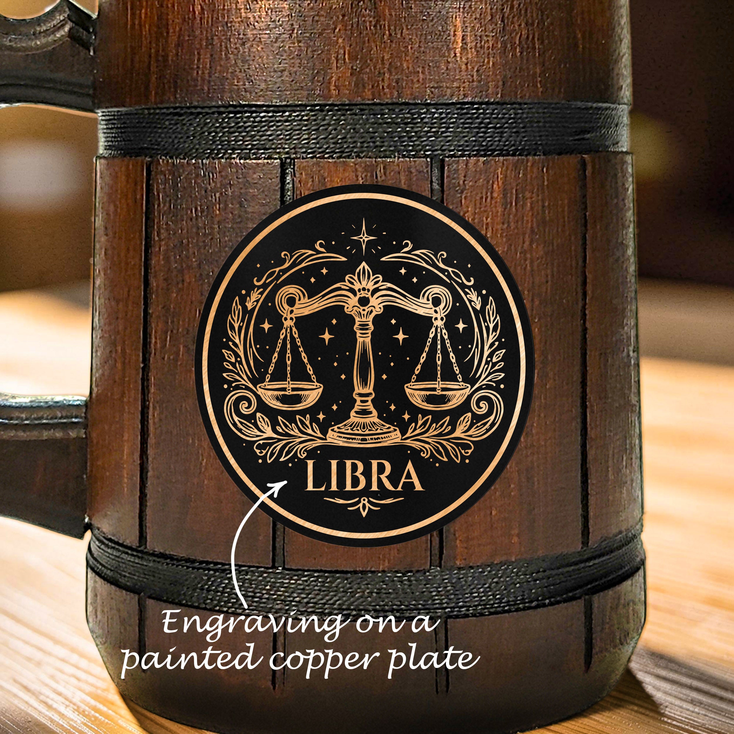 Personalized Zodiac Beer Mug, Handmade Oak Tankard with Steel Insert, 17oz Gift
