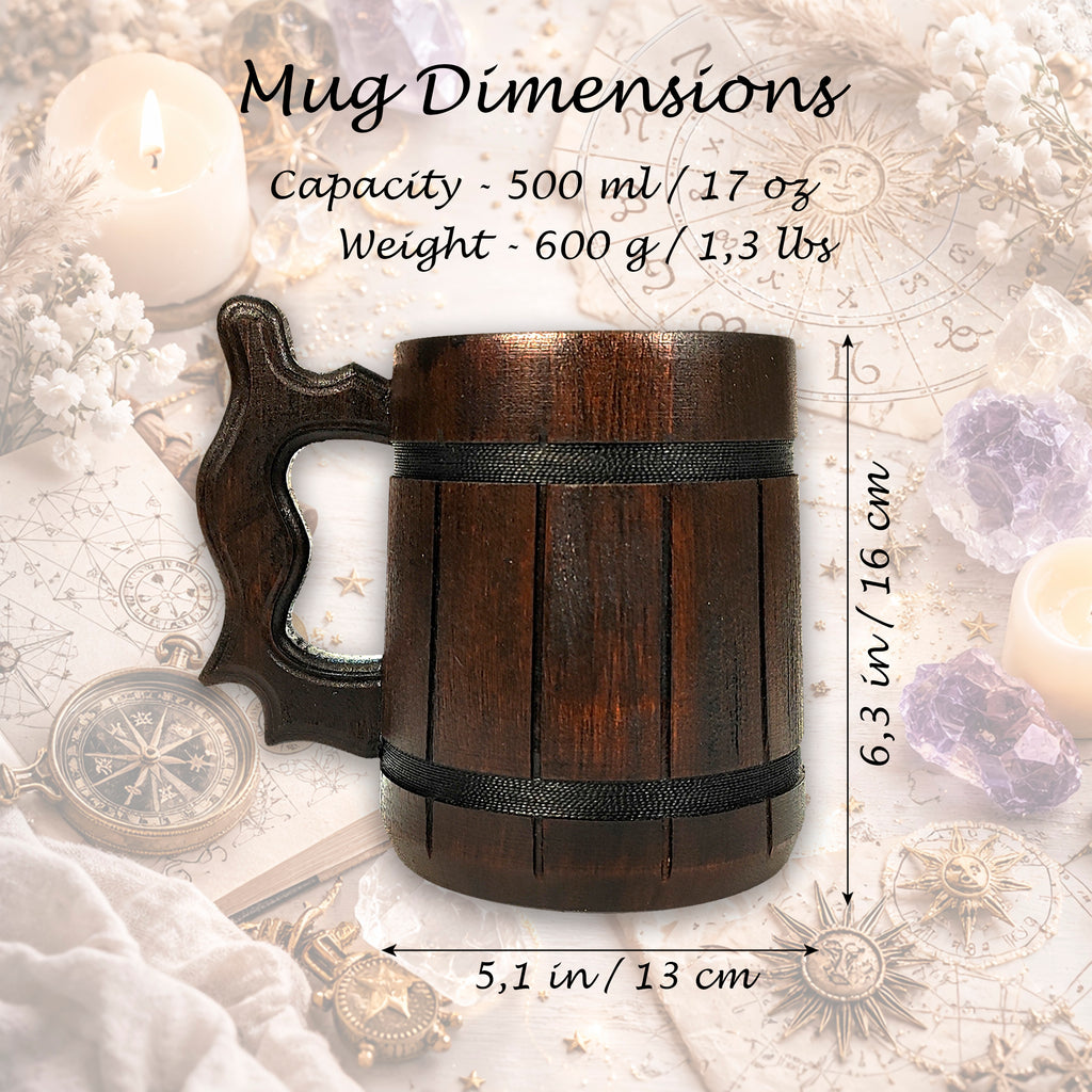 Personalized Zodiac Beer Mug, Handmade Oak Tankard with Steel Insert, 17oz Gift
