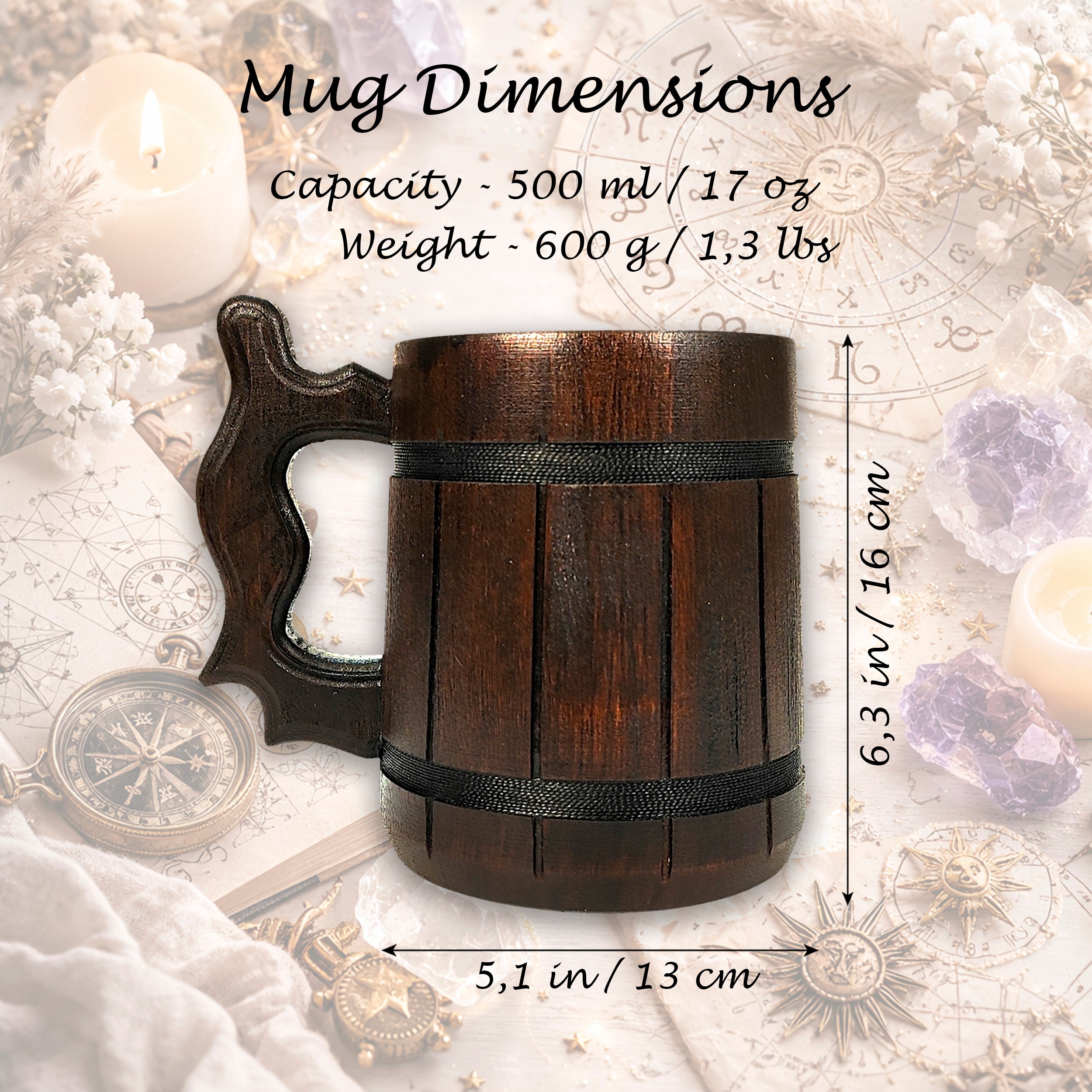 Personalized Zodiac Beer Mug, Handmade Oak Tankard with Steel Insert, 17oz Gift
