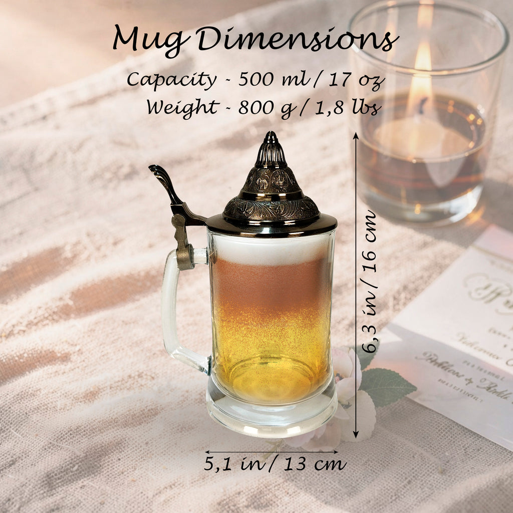 Personalized Beer Stein with Lid 17oz, Engraved Groomsmen Gift, Wedding Mug for Groom