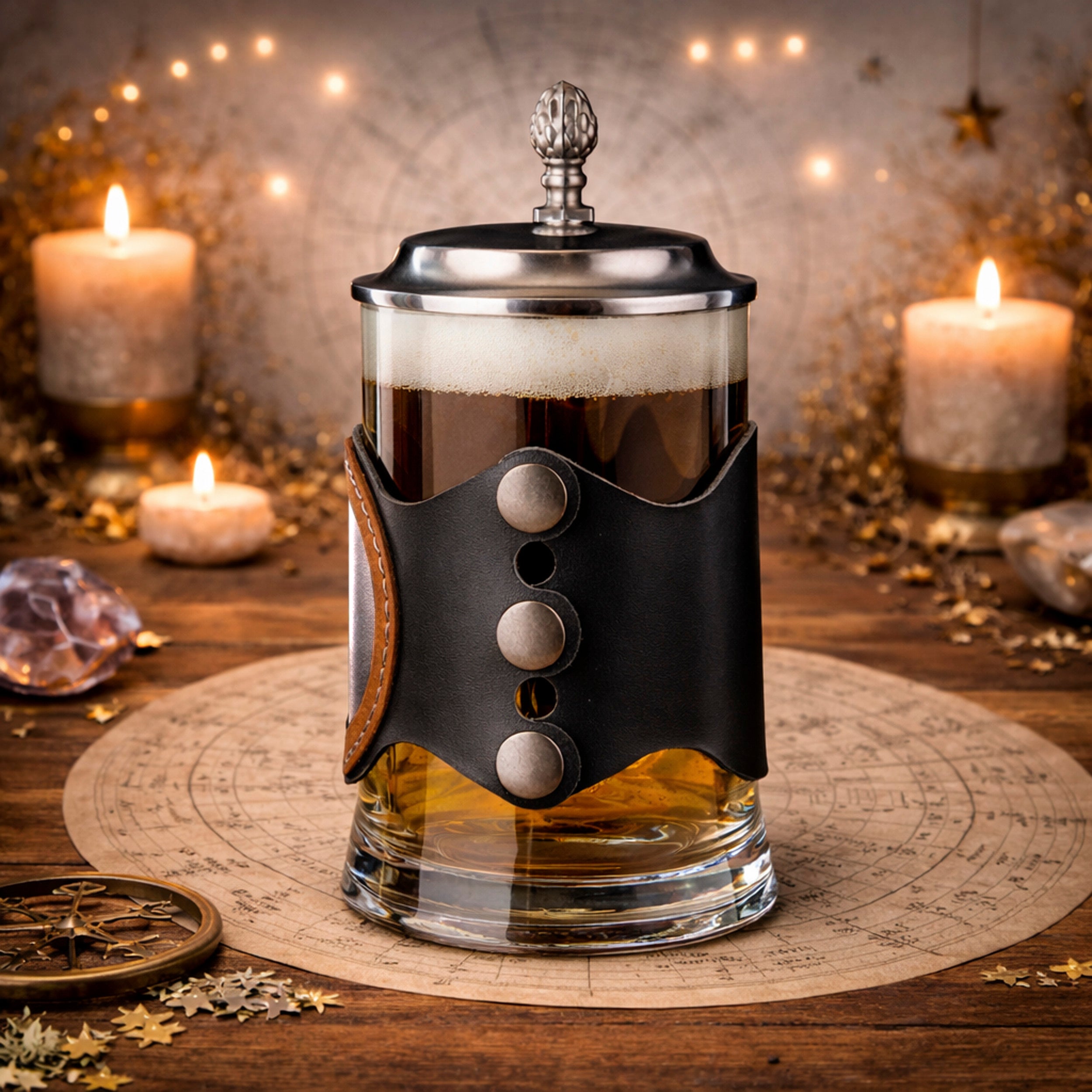 Personalized Zodiac Beer Stein with Metal Lid & Leather Strap, 500ml Gift for Him