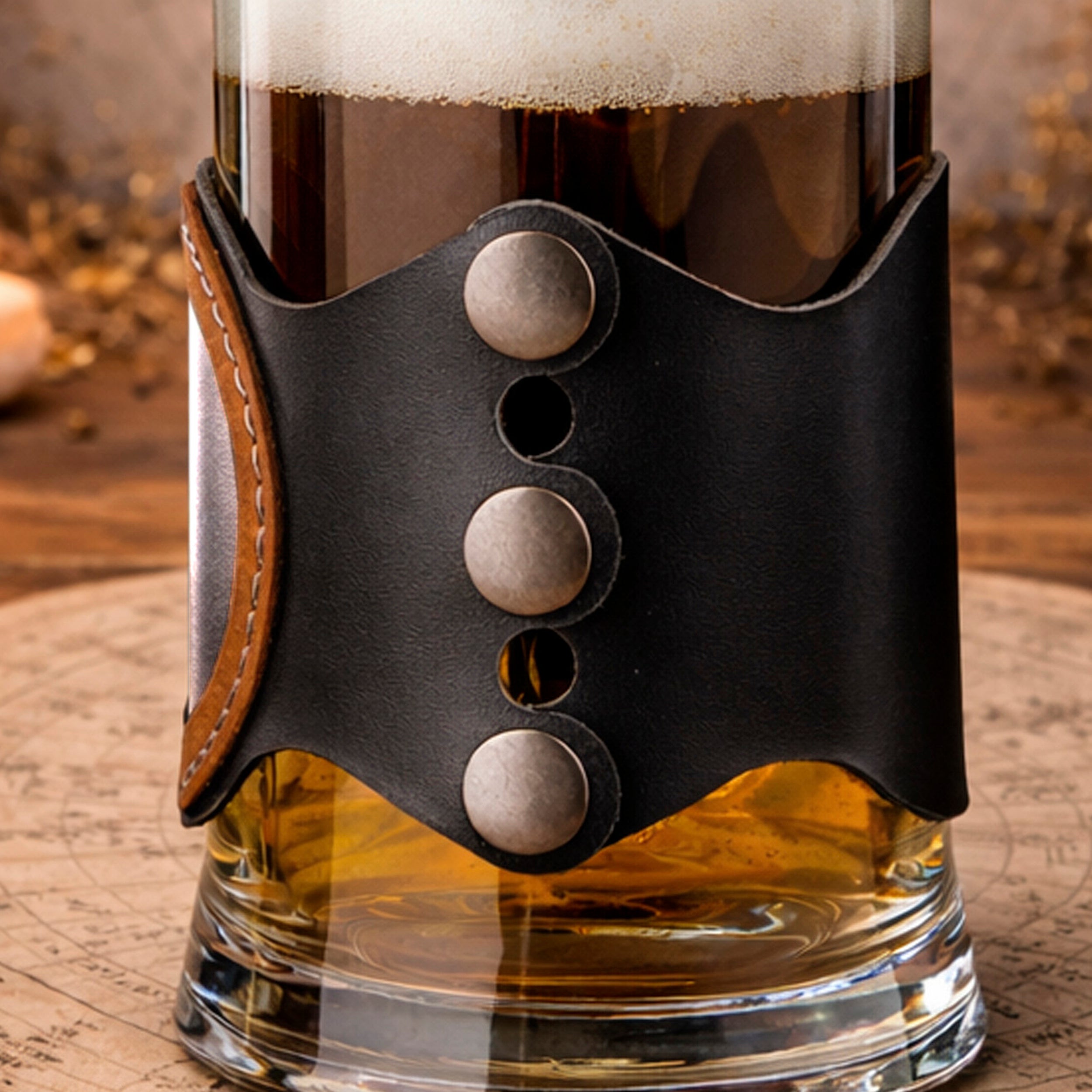 Personalized Zodiac Beer Stein with Metal Lid & Leather Strap, 500ml Gift for Him