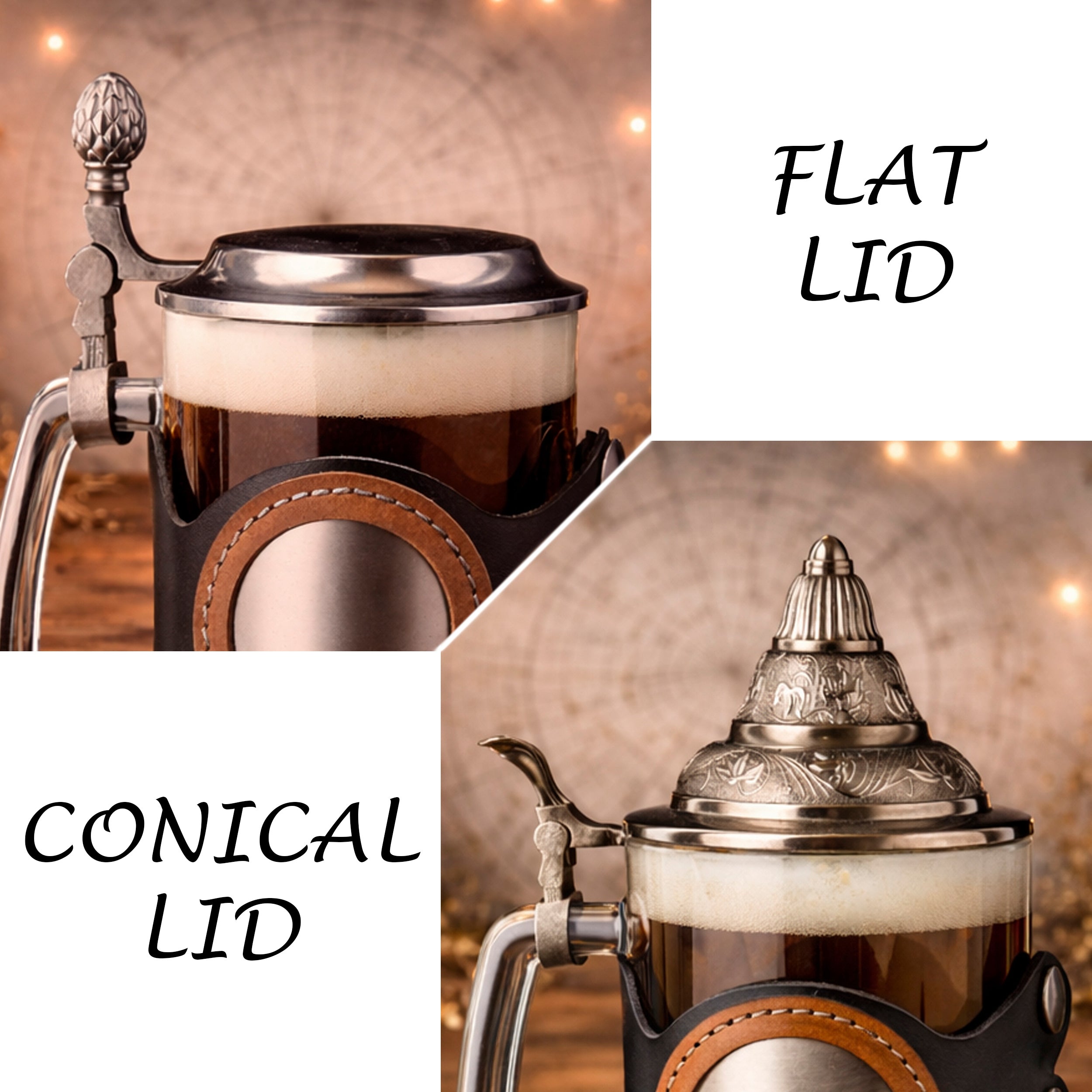 Personalized Zodiac Beer Stein with Metal Lid & Leather Strap, 500ml Gift for Him