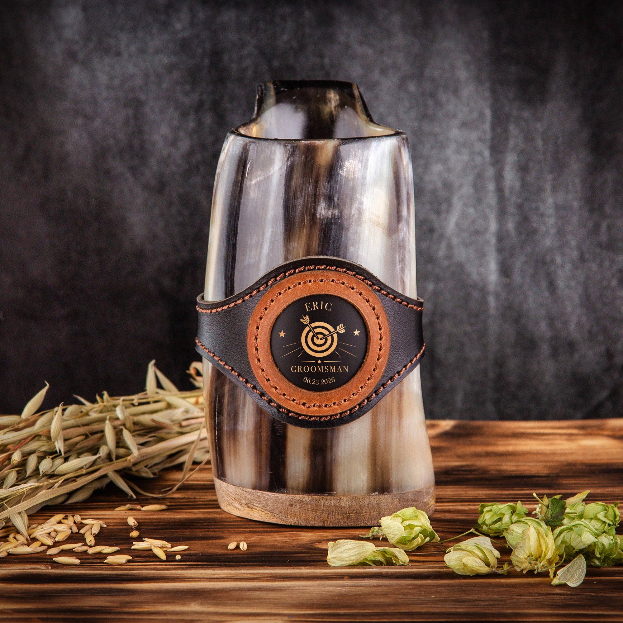 Engraved Viking Horn Mug, Beer Stein for Groom & Groomsman, Personalized Wedding Party Tankard