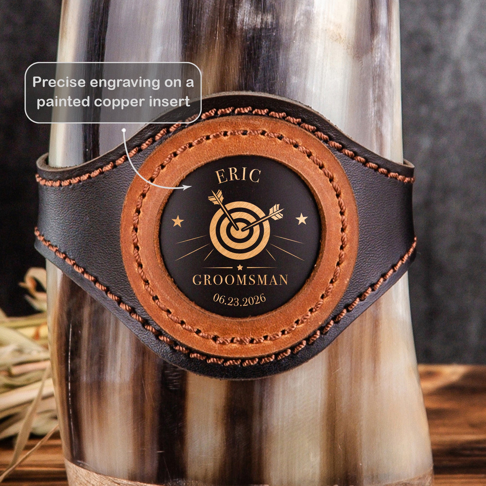 Engraved Viking Horn Mug, Beer Stein for Groom & Groomsman, Personalized Wedding Party Tankard