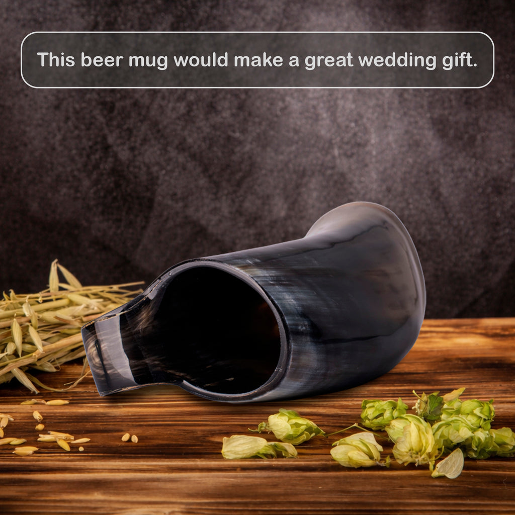 Engraved Viking Horn Mug, Beer Stein for Groom & Groomsman, Personalized Wedding Party Tankard