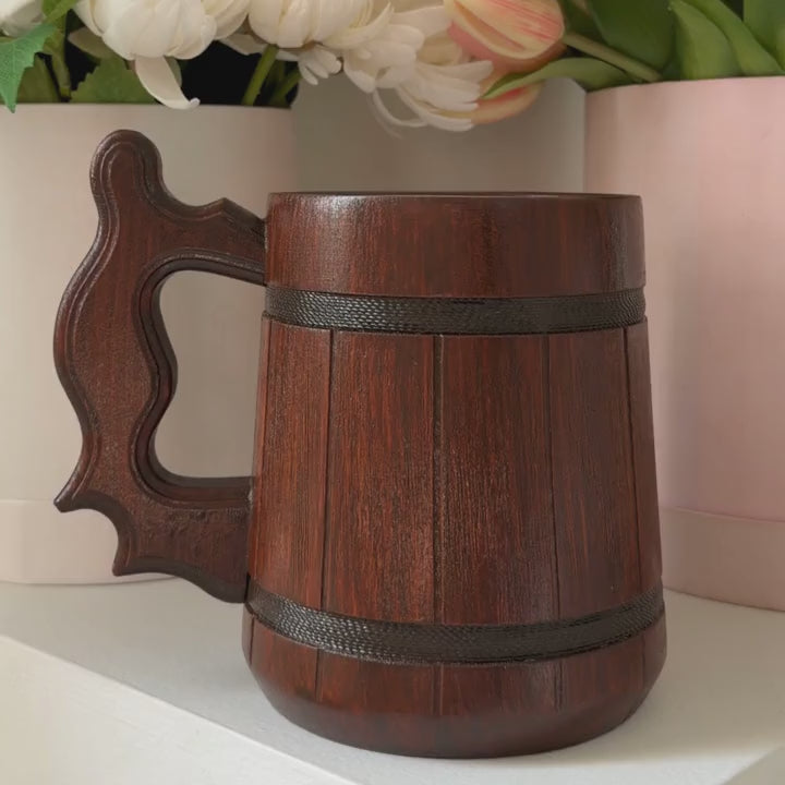 Personalized Wooden Beer Mug 500ml, Groomsmen Gift, Wedding Party Tankard