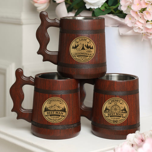 Personalized Wooden Beer Mug 500ml, Groomsmen Gift, Wedding Party Tankard