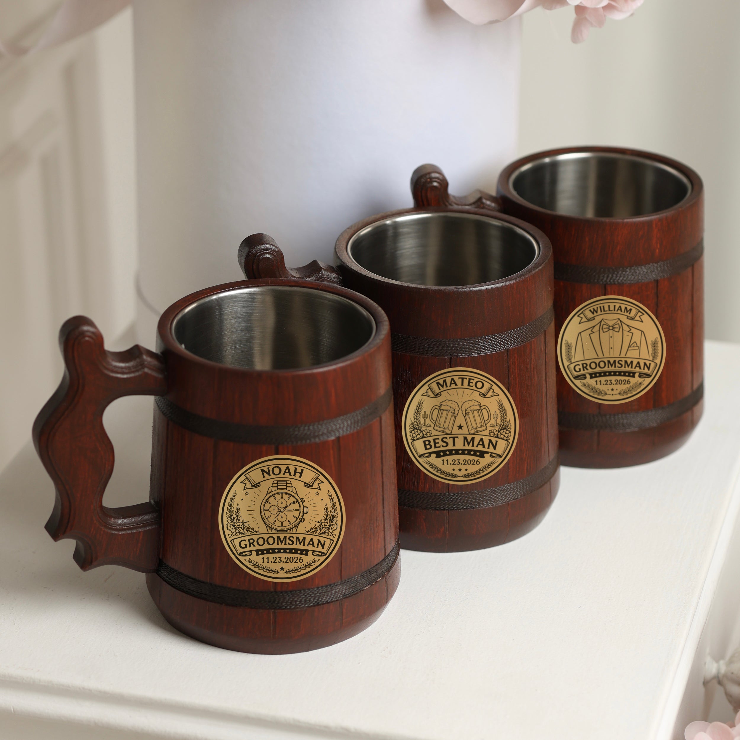 Personalized Wooden Beer Mug 500ml, Groomsmen Gift, Wedding Party Tankard