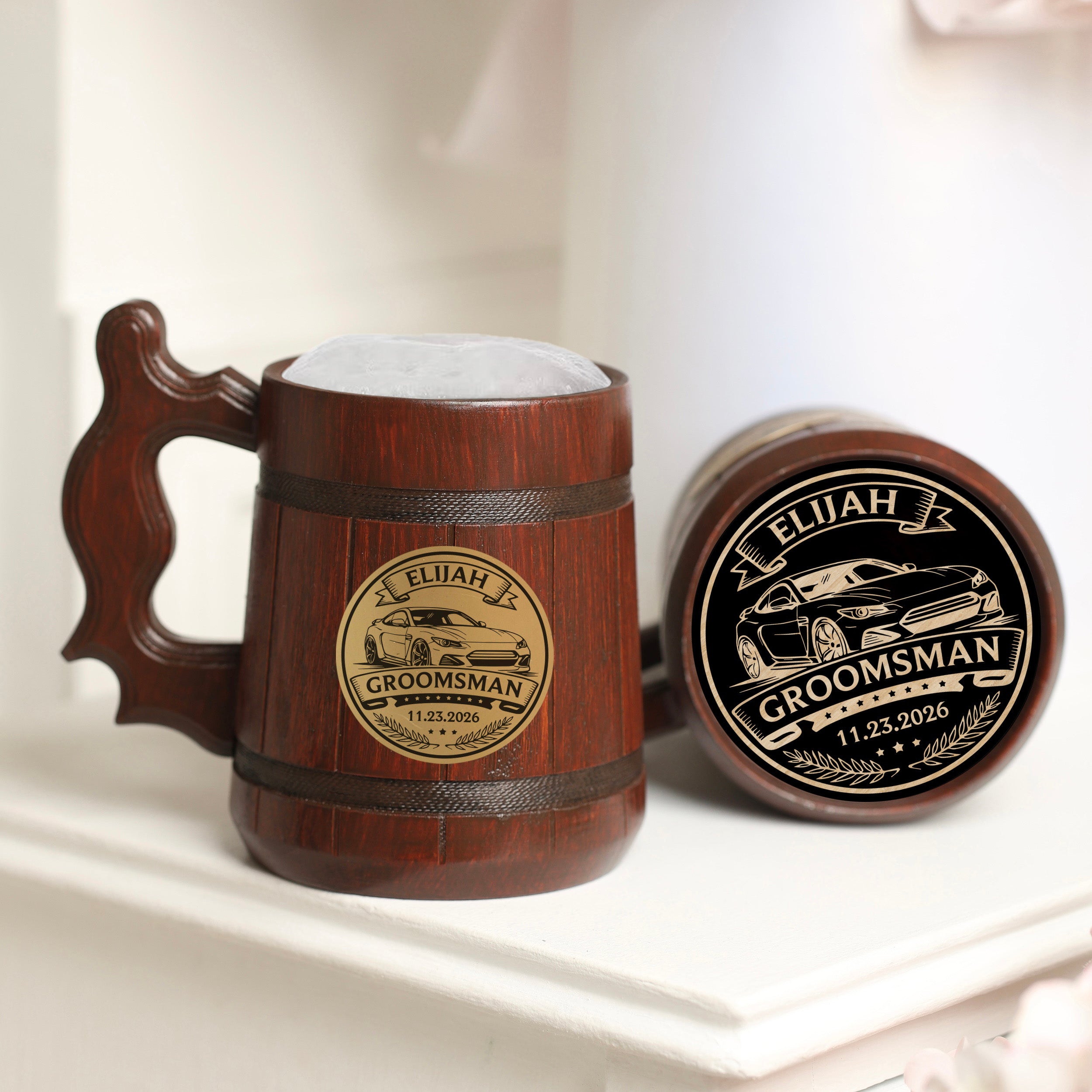 Personalized Wooden Beer Mug 500ml, Groomsmen Gift, Wedding Party Tankard