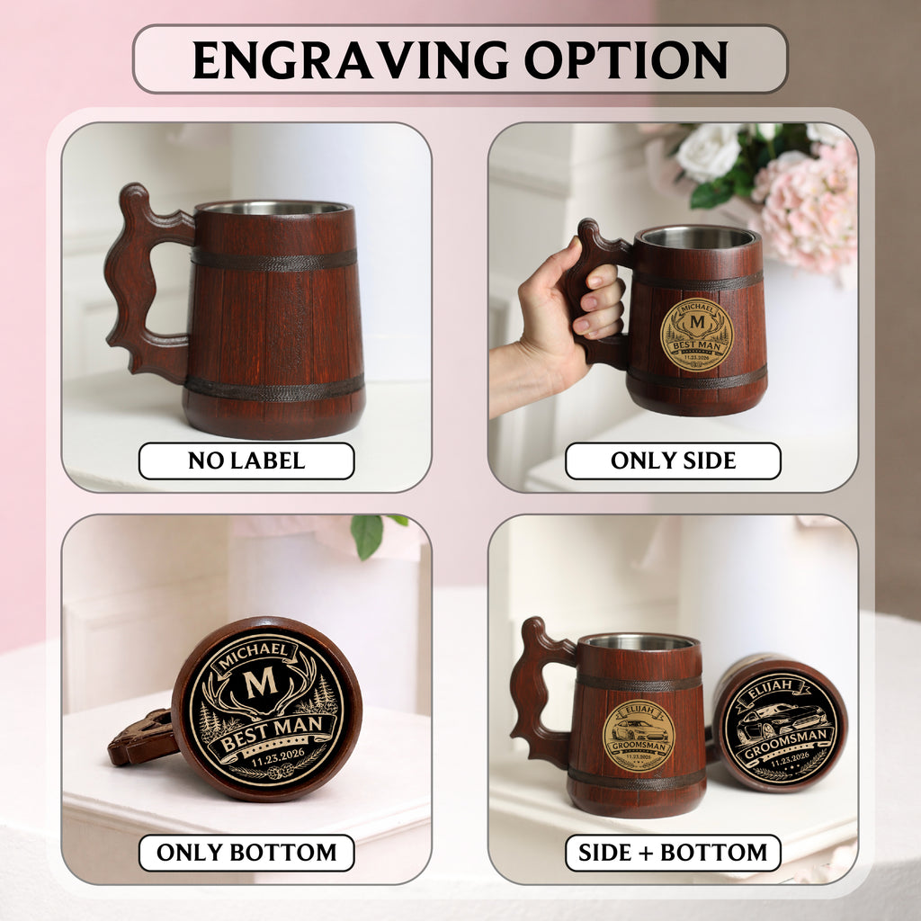 Personalized Wooden Beer Mug 500ml, Groomsmen Gift, Wedding Party Tankard