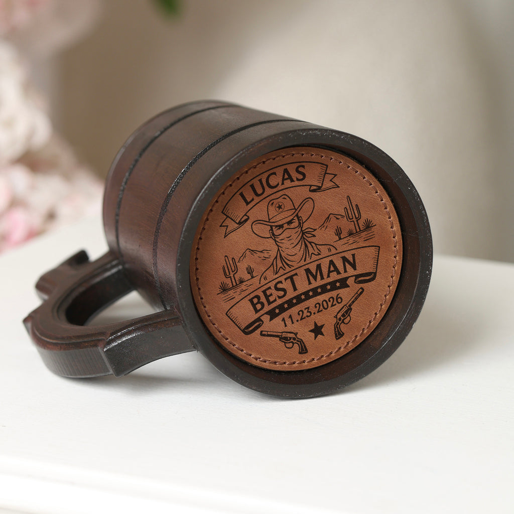 Personalized Oak Beer Mug with Lid, Custom Groomsman Gift, Wooden Tankard 500ml
