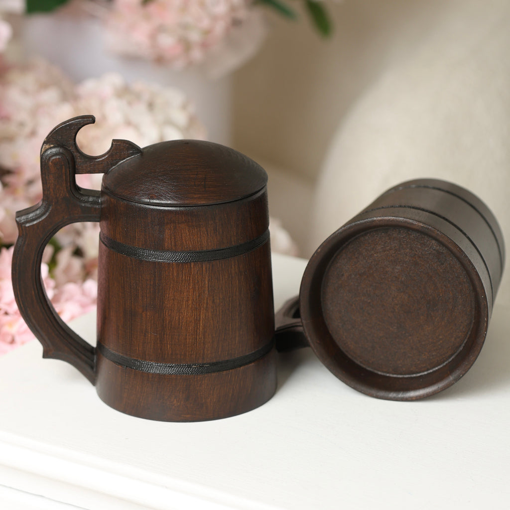 Personalized Oak Beer Mug with Lid, Custom Groomsman Gift, Wooden Tankard 500ml