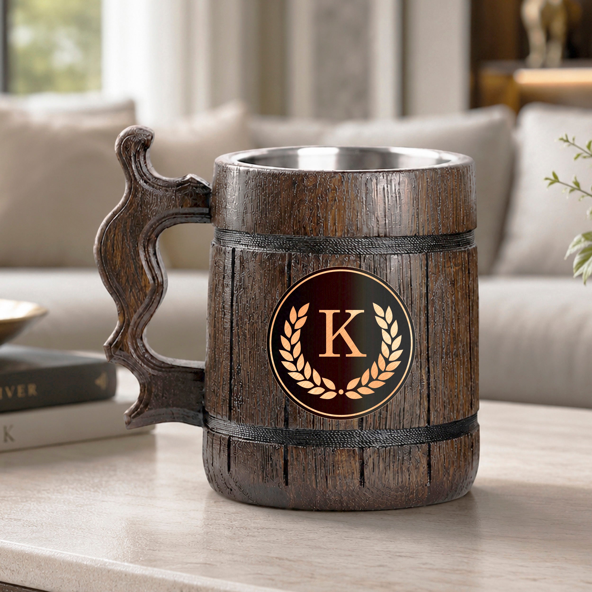 Beer Lover Gift, Engraved Beer Mug, Custom Beer Stein, Monogrammed Mug, Engraved Wooden Tankard, Personalized Mug for Him