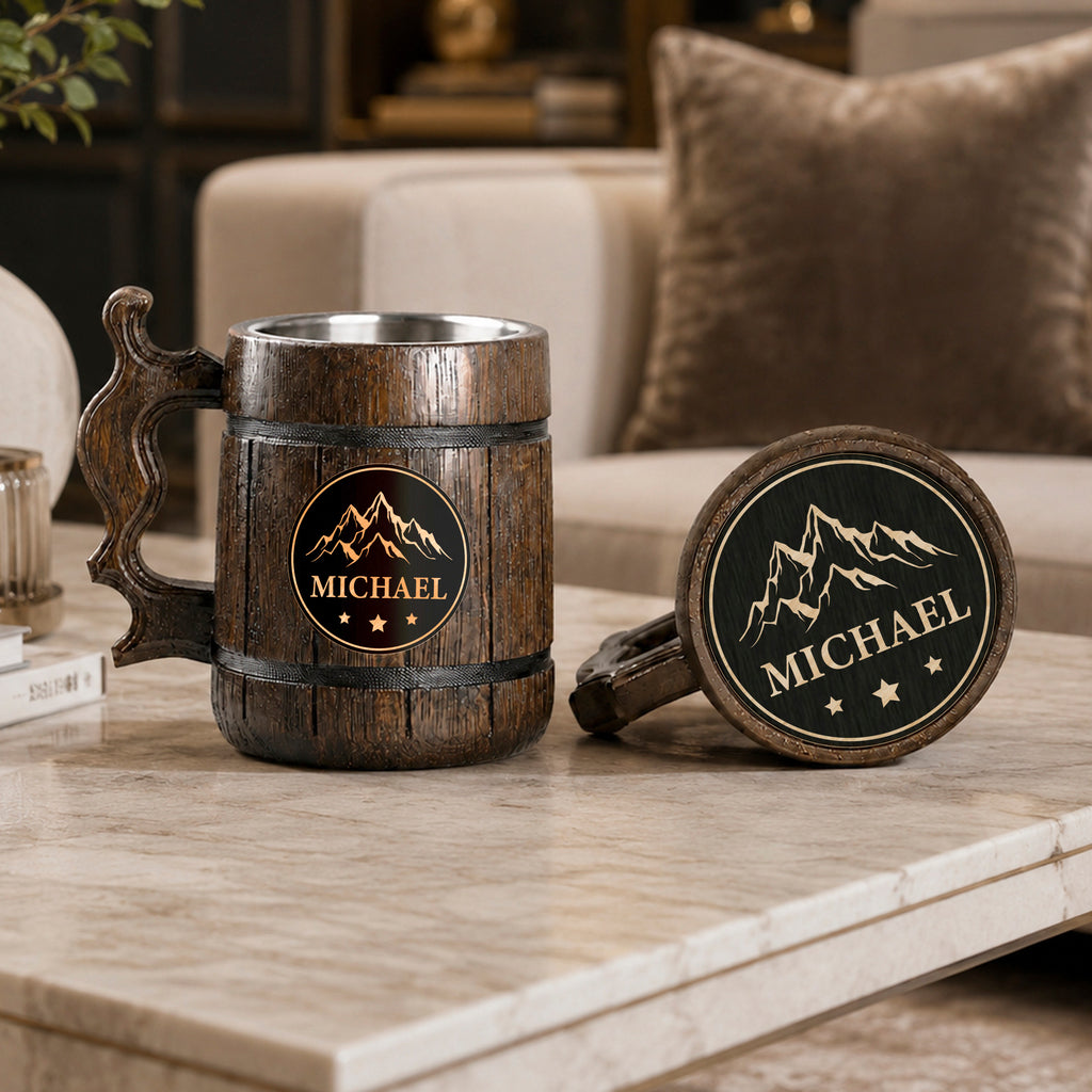 Custom Logo Mug, Engraved Beer Mug, Personalized Wood Chalice, Beer Mug Handle, Beer Mug Set, Monogrammed Beer Stein, Gift for Men