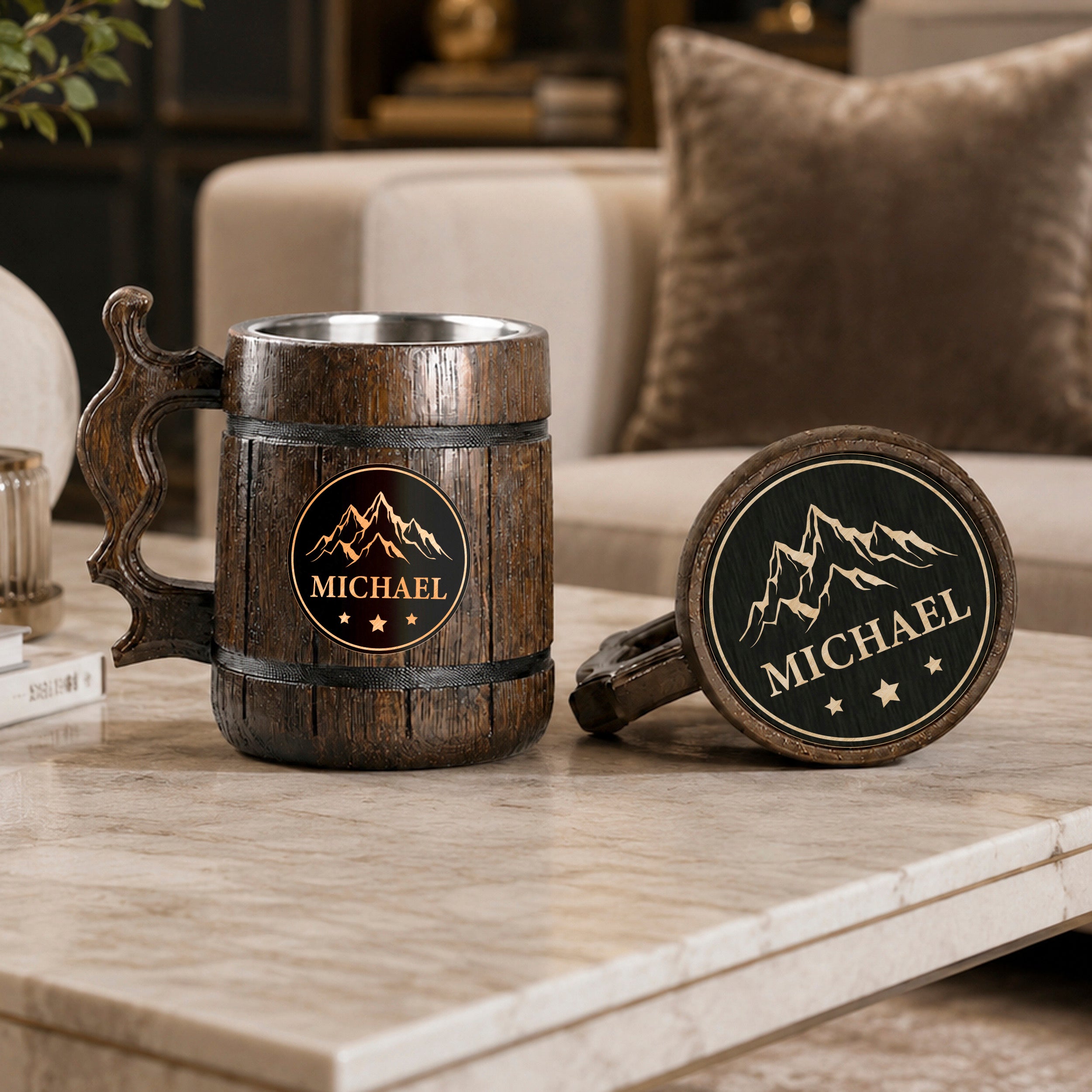 Beer Lover Gift, Engraved Beer Mug, Custom Beer Stein, Monogrammed Mug, Engraved Wooden Tankard, Personalized Mug for Him