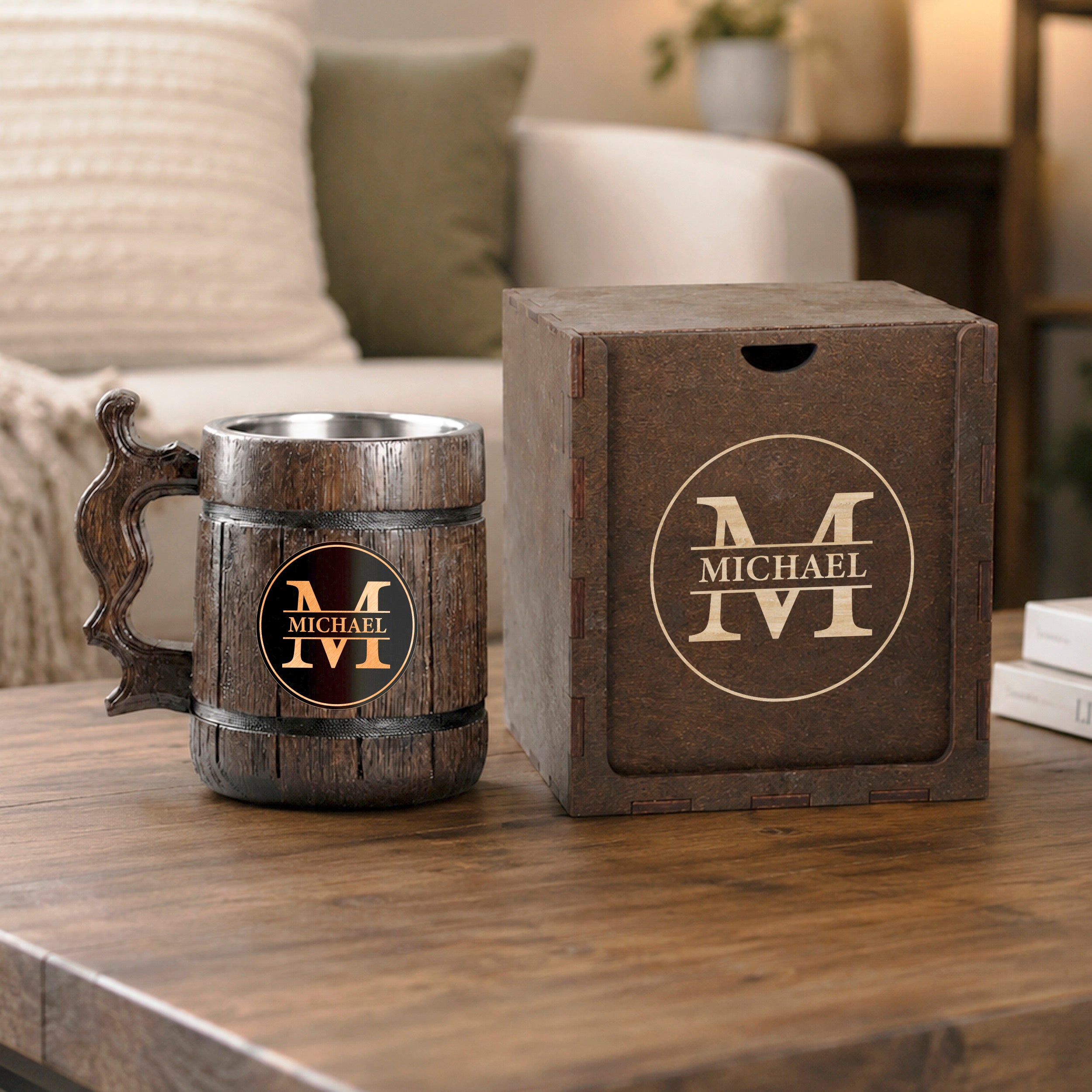 Beer Lover Gift, Engraved Beer Mug, Custom Beer Stein, Monogrammed Mug, Engraved Wooden Tankard, Personalized Mug for Him