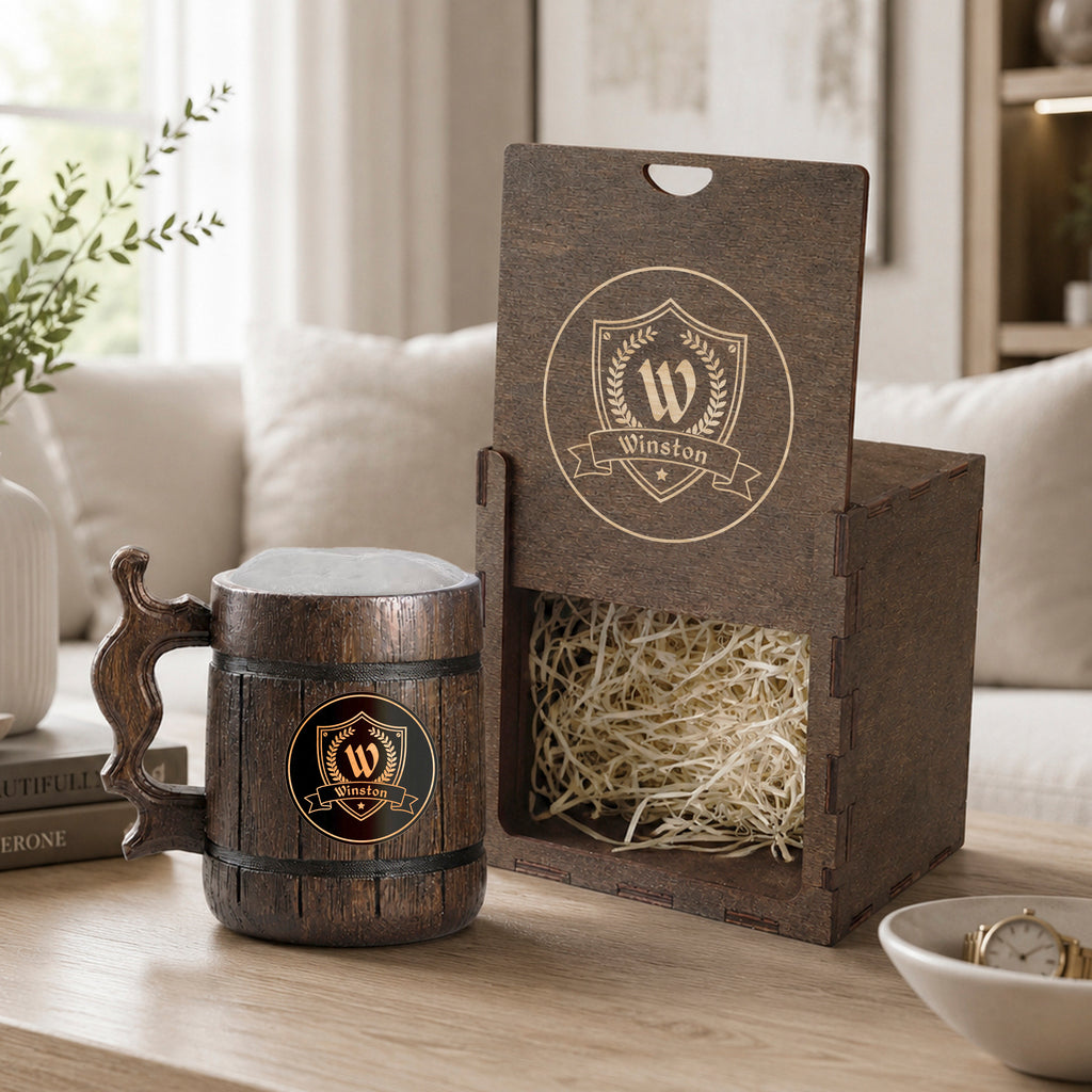 Custom Logo Mug, Engraved Beer Mug, Personalized Wood Chalice, Beer Mug Handle, Beer Mug Set, Monogrammed Beer Stein, Gift for Men